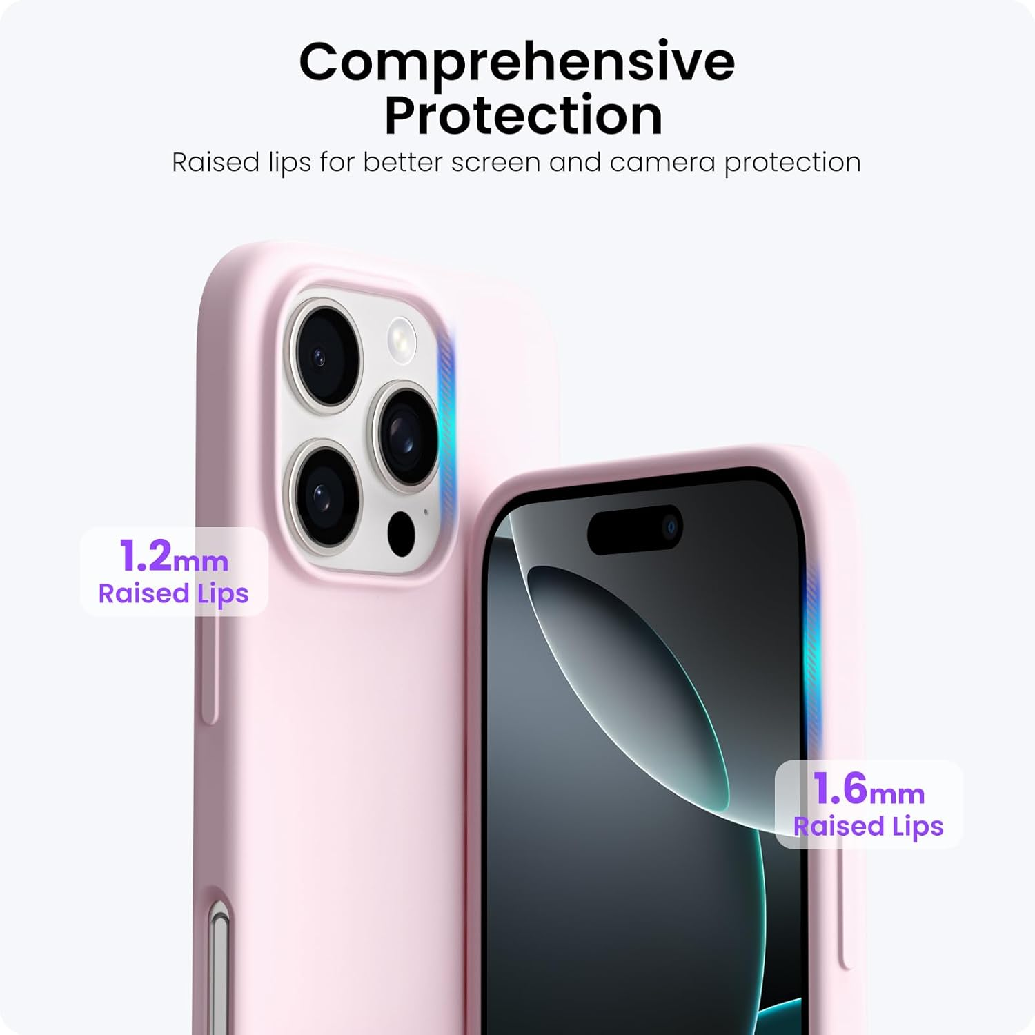 ORNARTO Compatible with Iphone 16 Pro Max Case 6.9", Slim Liquid Silicone 3 Layers Soft Gel Rubber Shockproof Protective Case with Anti-Scratch Microfiber Lining-Chalk Pink - Black image number 3
