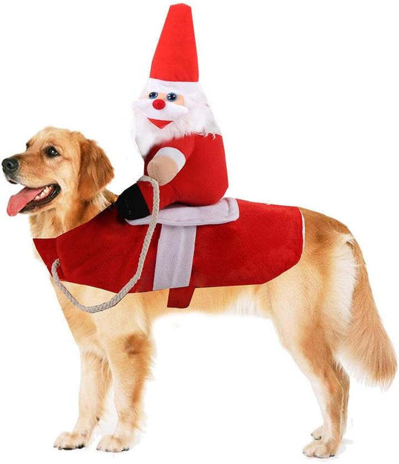 Santa Dog Costume, Christmas Claus Riding Pet Small, Christmas Santa Pet Costume Dog and Cat Funny Riding Suits Holiday Outfit Wears Xmas (L) image number 1
