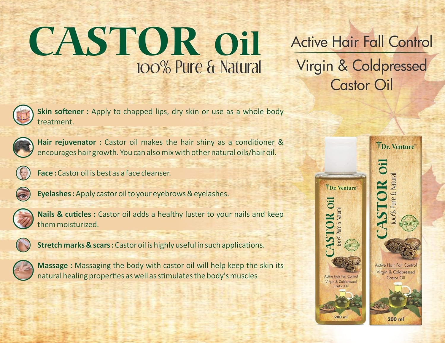 Dr. Venture Pure & Natural Premium Cold Pressed Castor Oil, 200 Ml Pack of 1 image number 3