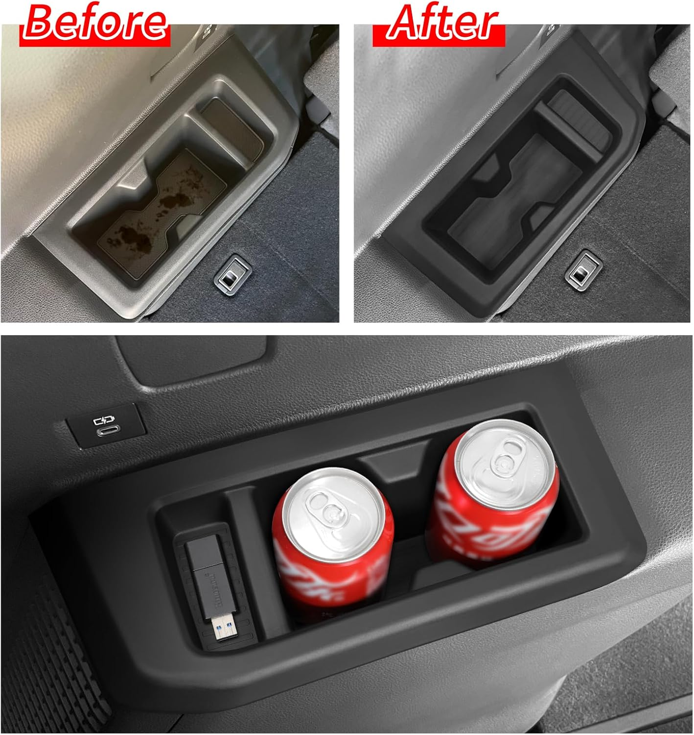 SMABEE 2PCS Rear Cup Holder Inserts for 2024 2025 Toyota Land Cruiser Prado 250 TPE Cup Holder Drink Organizer for Prado J250 LC250 Accessories Interior Black