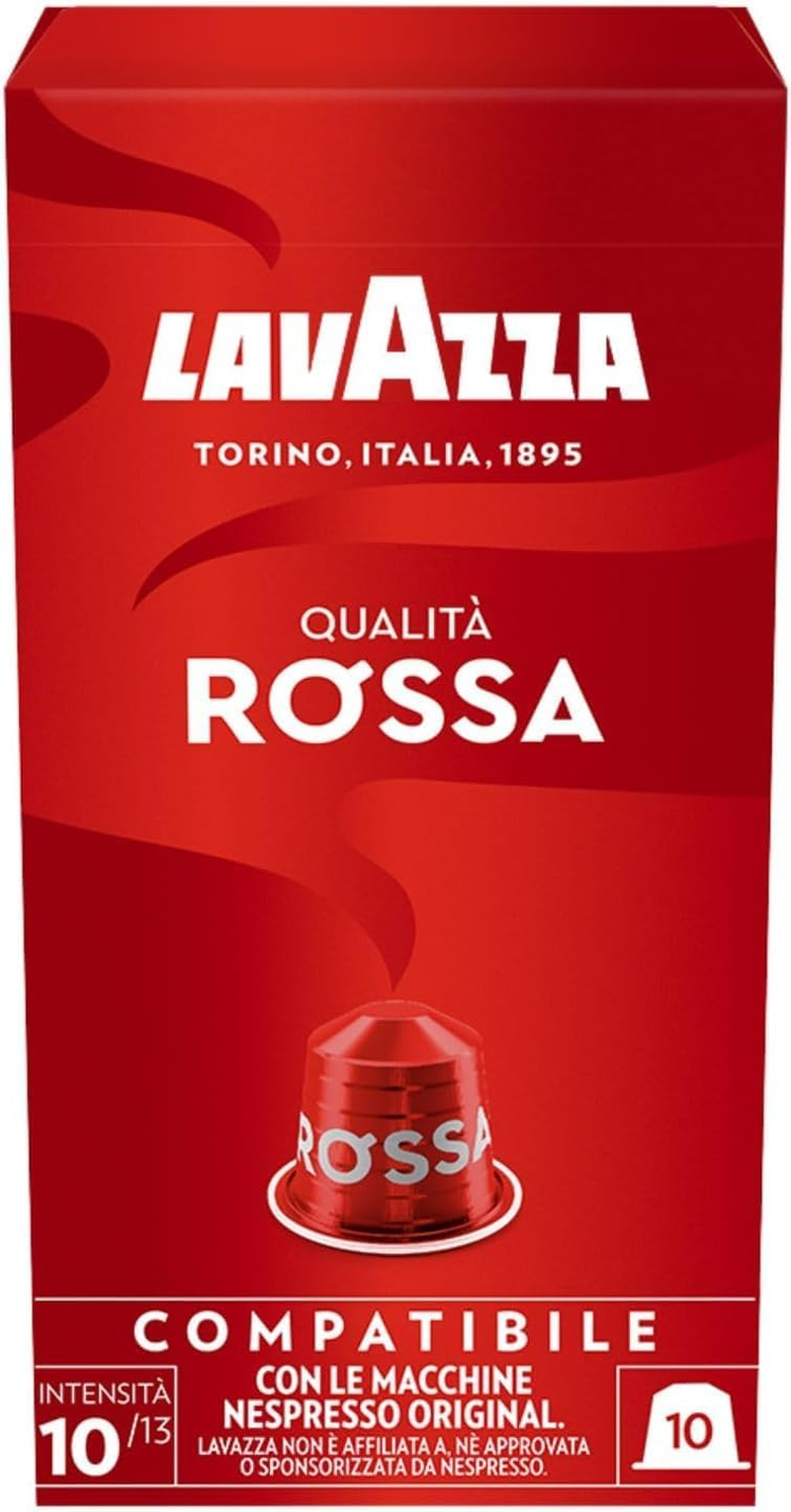 Lavazza, Qualit&agrave; Rossa, 10 Aluminium Coffee Capsules Compatible with Nespresso Original Machines, Zero CO2 Impact, with Chocolate Notes, Arabica & Robusta, Intensity 10/13, Medium Roasting image number 1