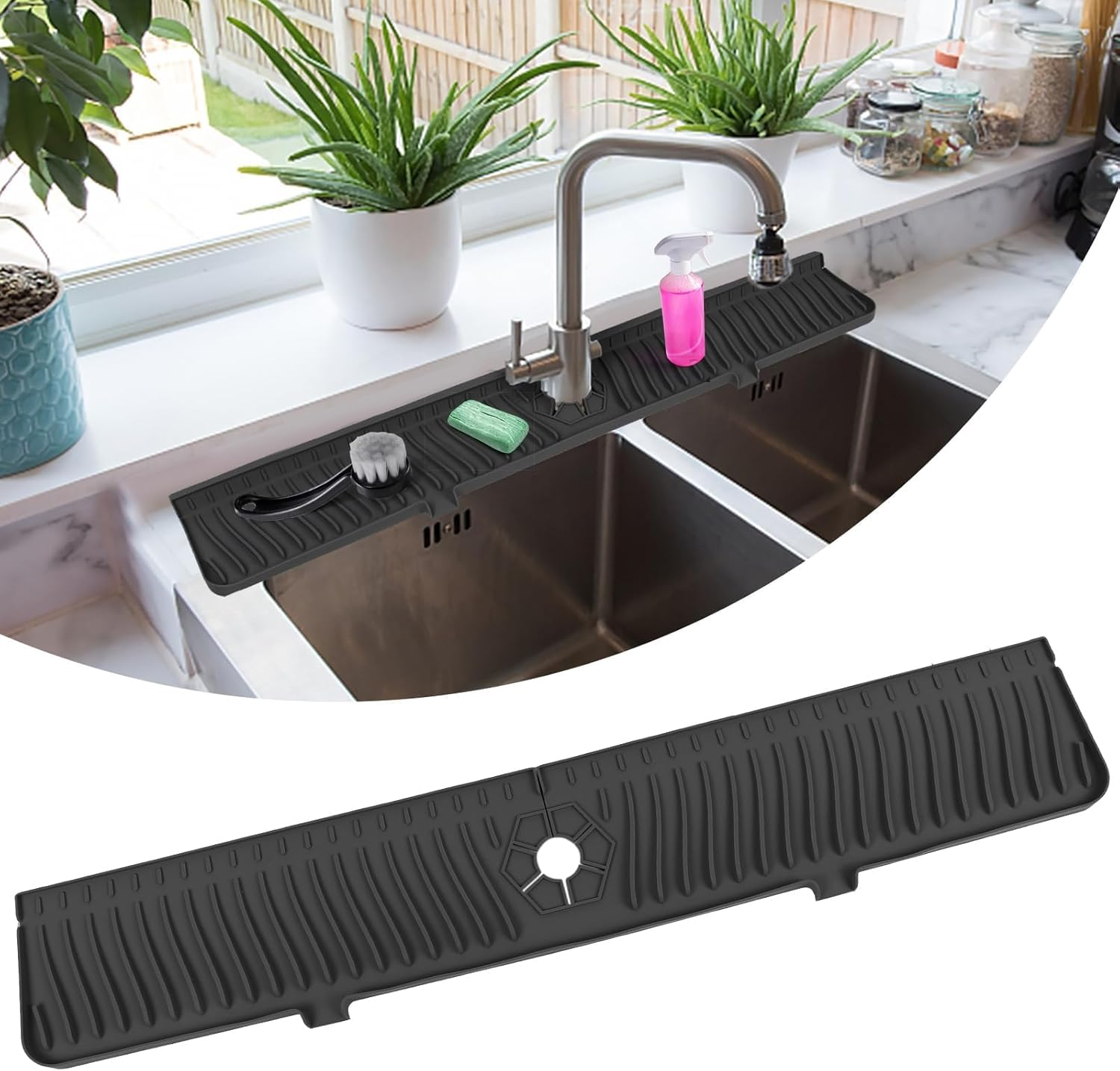 YOKONICO Kitchen Sink Splash Guard 75Cm / 30 Inch, Silicone Foldable Faucet Handle Drip Catcher Tray, Longer Drying Mat for Kitchen & Bathroom Countertop Protect, Drip Protector Splash Countertop image number 5