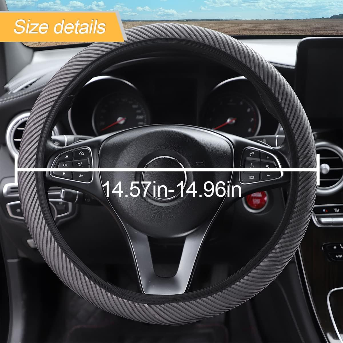 Loyaforba Car Steering Wheel Cover, Breathable Striped Mesh Auto Steering Wheel Protector, Universal Elastic Anti-Slip 15 Inch for Men Women, Car Interior Accessories Fit for Most Vehicles (Gray) image number 2