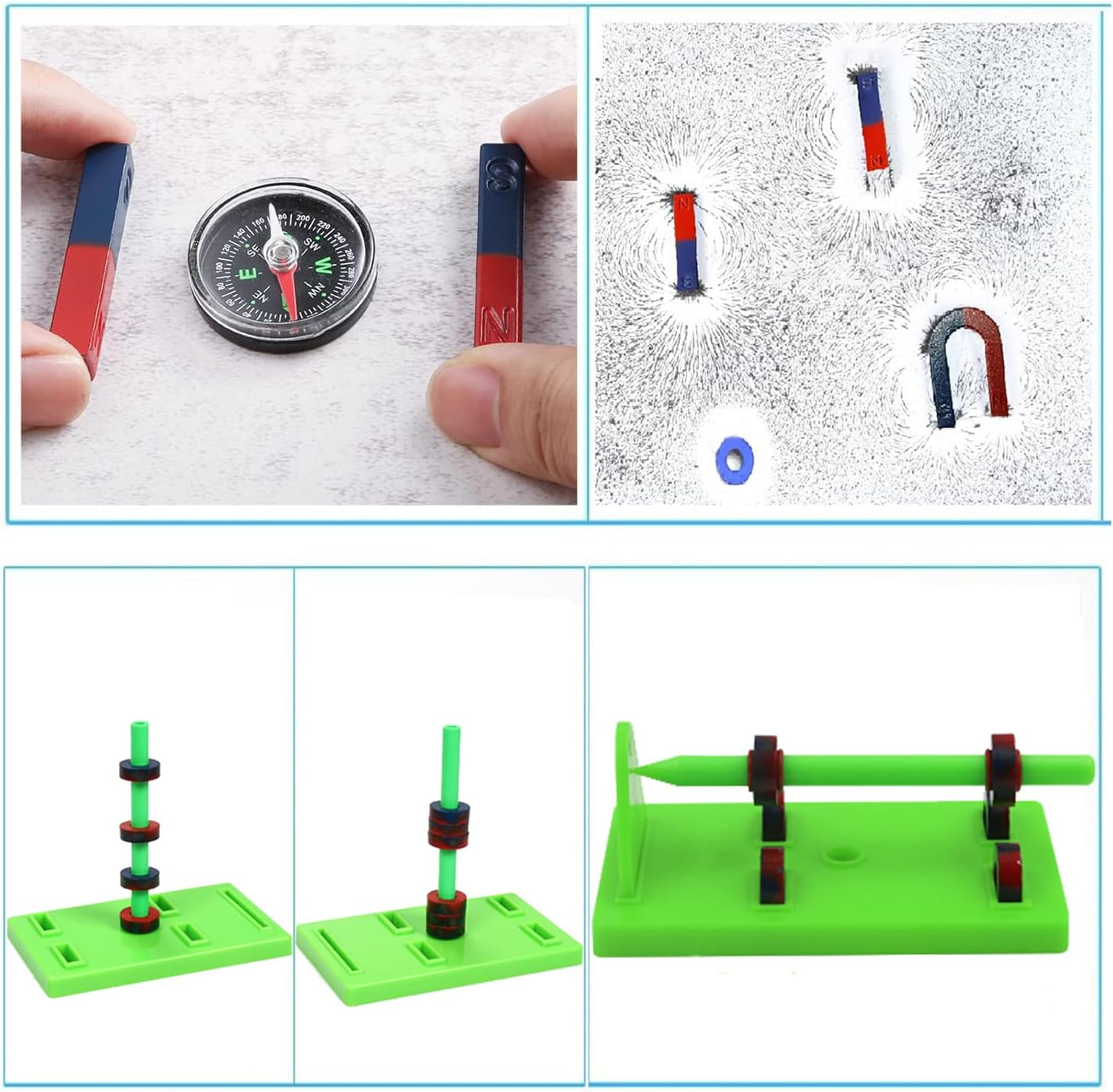 AOMAG Labs Junior Science Magnet Set for Education Science Experiment Tools Icluding Bar/Ring/Horseshoe/Compass Magnets image number 2