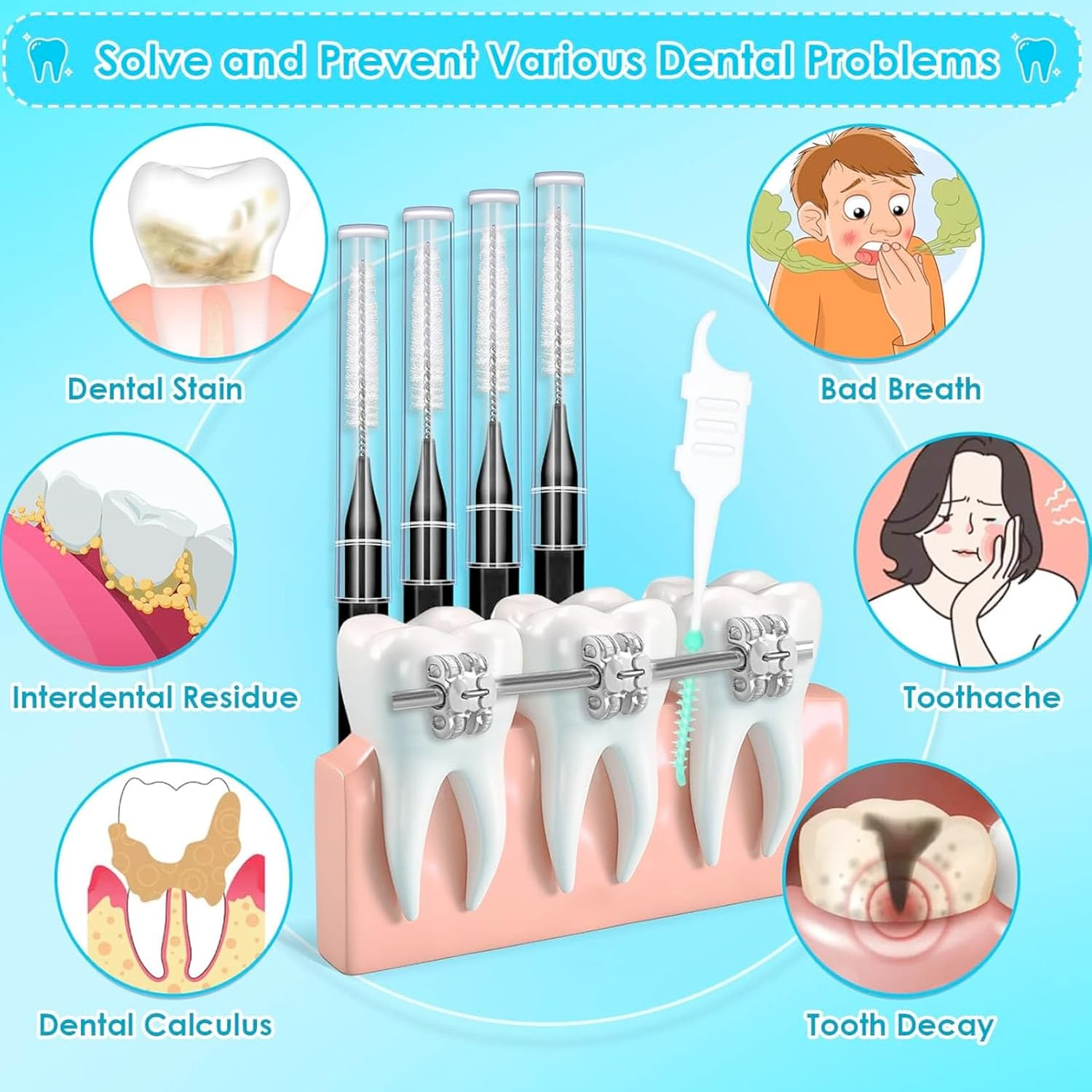 300PCS Interdental Brushes for Braces, Soft and Bendable Dental Brush for Orthodontic Braces, Braces Cleaner Brush Tooth Pick Teeth Flossers Brushes for Teeth (Black and Blue) image number 1