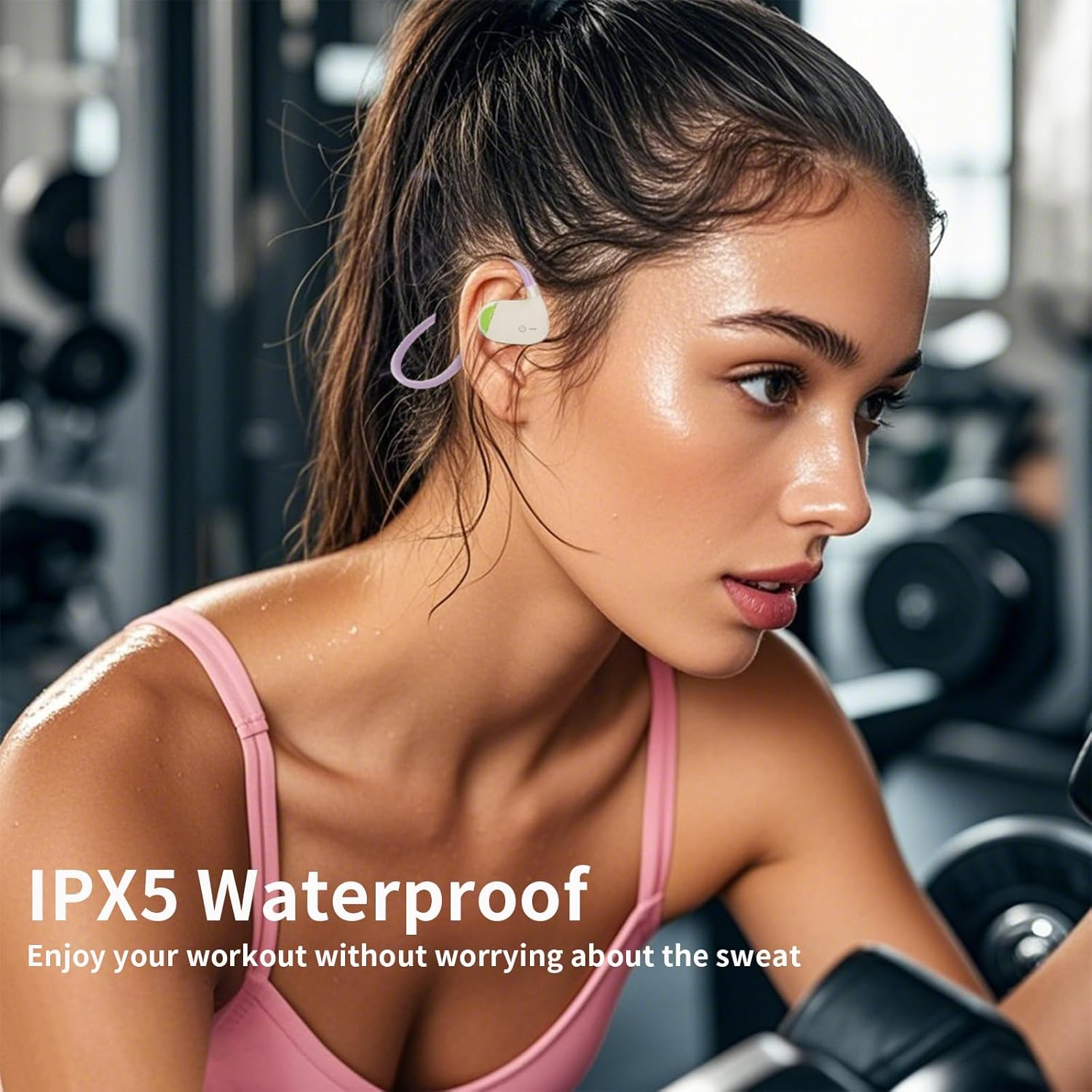 EJEAS X3 Air Conduction Sport Headphones, Bluetooth 5.3 Open-Ear Wireless Headphones with Night Running Light, Suitable for Night Running, Cycling, Sports (Purple) - Green image number 2