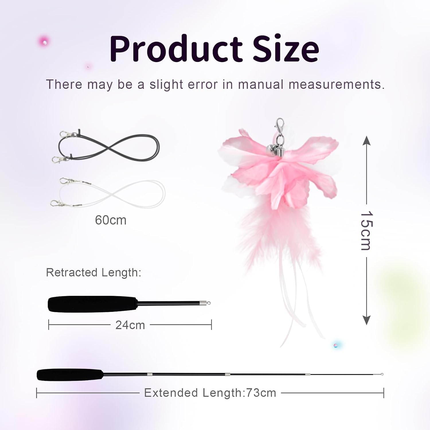 SONGWAY Cat Toys Flower with Wand, Interactive Cat Feather Toy Set - Retractable Teaser Wand with 6 Pcs Feather Refills with Bell, Cat Wand Toys for Indoor Cats Kittens Play Chase Exercise, image number 5