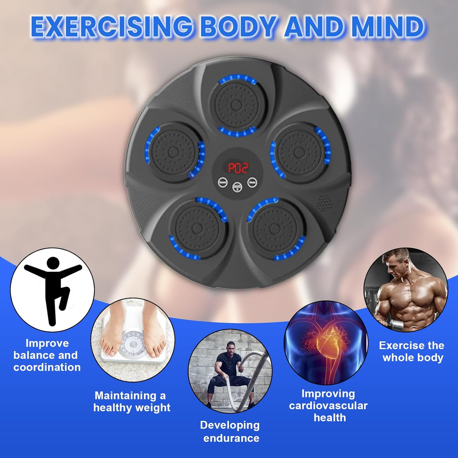 Music Boxing Machine | Wall Mounted Smart Bluetooth Boxing Trainer with 9 Training Modes & 9 Punching Speeds | Includes 2 Pairs Gloves (Adults/Kids) | Home Gym & Fitness Studio Equipment image number 6