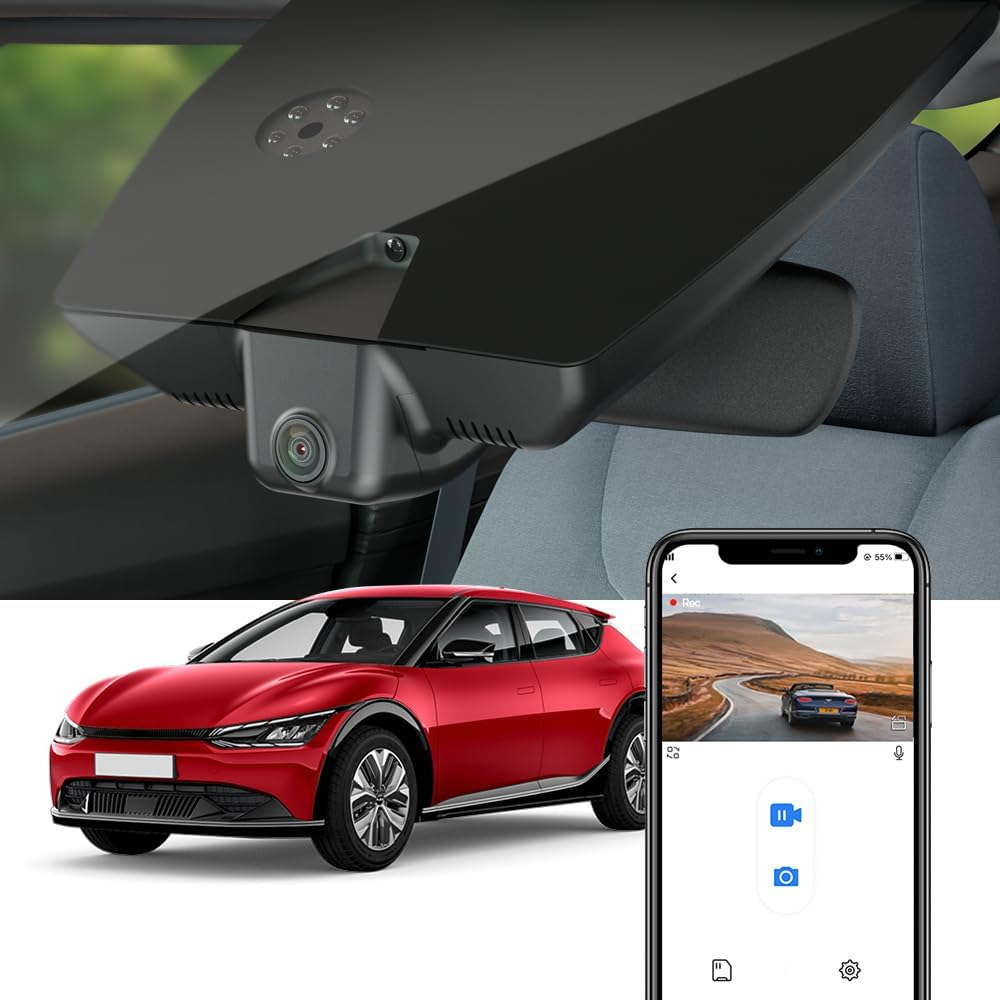 Fitcamx Dash Cam Front 2K+Rear 1080P Adapts for KIA EV6 GT Line Light Wind 2022 2023 2024 2025, OEM Factory Look, Dual HD Video, Loop Recording G-Sensor, Wifi & APP, Easy to Use, 64GB Card image number 6