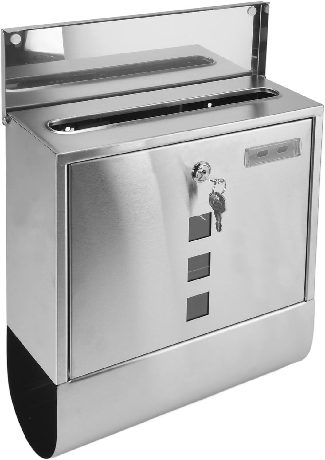 European Style Locking Mailbox with Narrow Slot, 2 Keys, Small and Compact Stainless Steel Wall Mounted Vertical Mailboxes for outside Garden image number 1