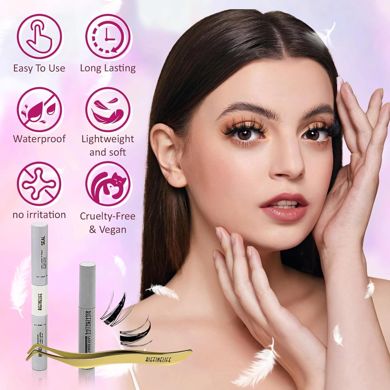 Spiky Cluster Lashes, Wispy 8-18Mm DIY Eyelash Extensions Kit, C and D Curl Pro Cluster & Individual Lashes with Bond, Remover, Applicator, Tweezers,Eyelashes Clusters Kit for Home and Party (Black-Mangga) - Black-Mix image number 6