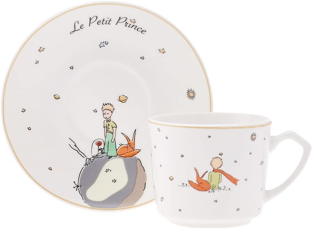 KARACA Porcelain Coffee Cups with Handle for Hot Beverages the Little Prince Cup and Saucer Set of 12 for 6 Perc. 3 Fl Oz (80 Ml) Teacup for Cappuccino Latte Cocoa Milk Tea image number 2