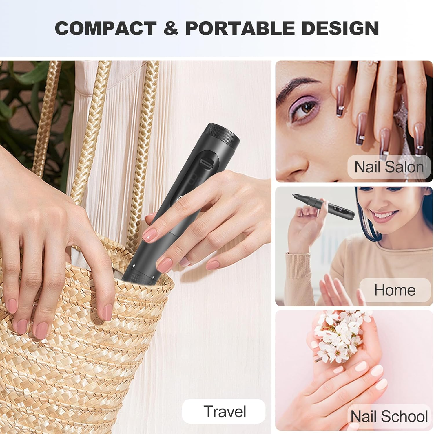 Professional Nail Drill Cordless, 35000RPM Touchscreen Portable Efile Nail Drill Kit with LCD Display for Manicure Pedicure Polishing, Foot Nail Grinder Electric Nail File Set for Home, Salon, Travel image number 2