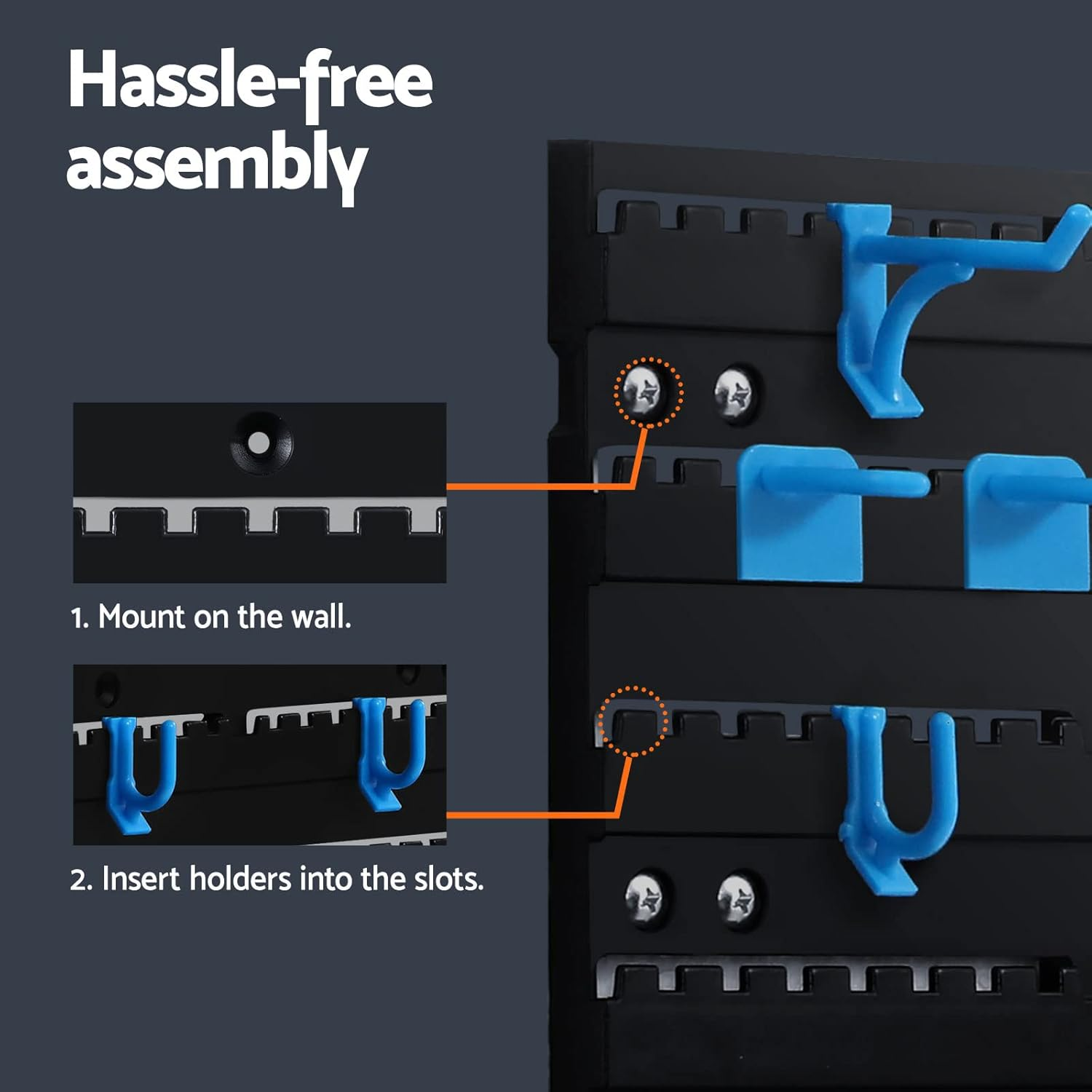 GIANTZ Storage Bin Rack, 88 Bins Garage Tool Storages Shelving Wall Mounted Toolbox Blue Black image number 4