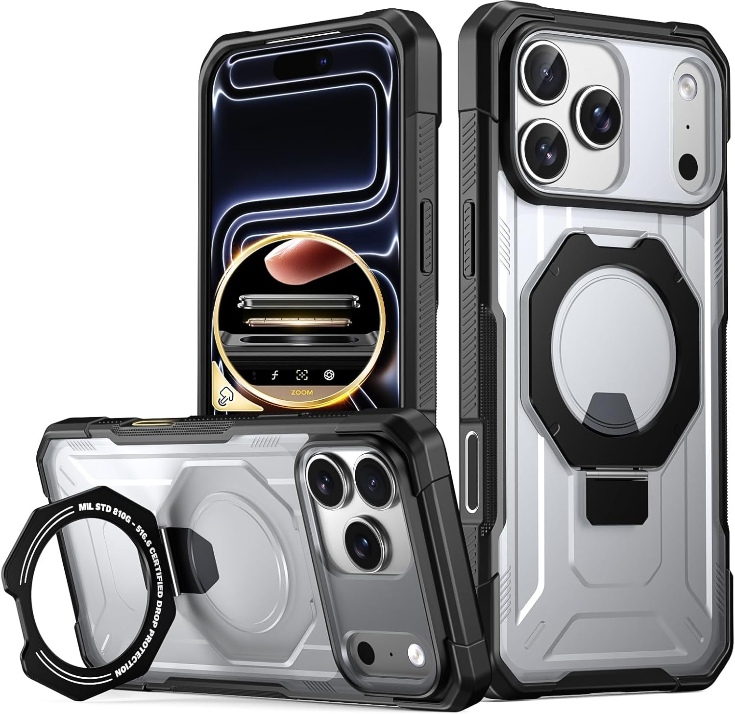 Poetic Spartan Case with Ring Stand for Iphone 17 Pro, [Camera Control Button][Magsafe Compatible], Full Body Rugged Shockproof Protective Cover Case, Midnight Blue
