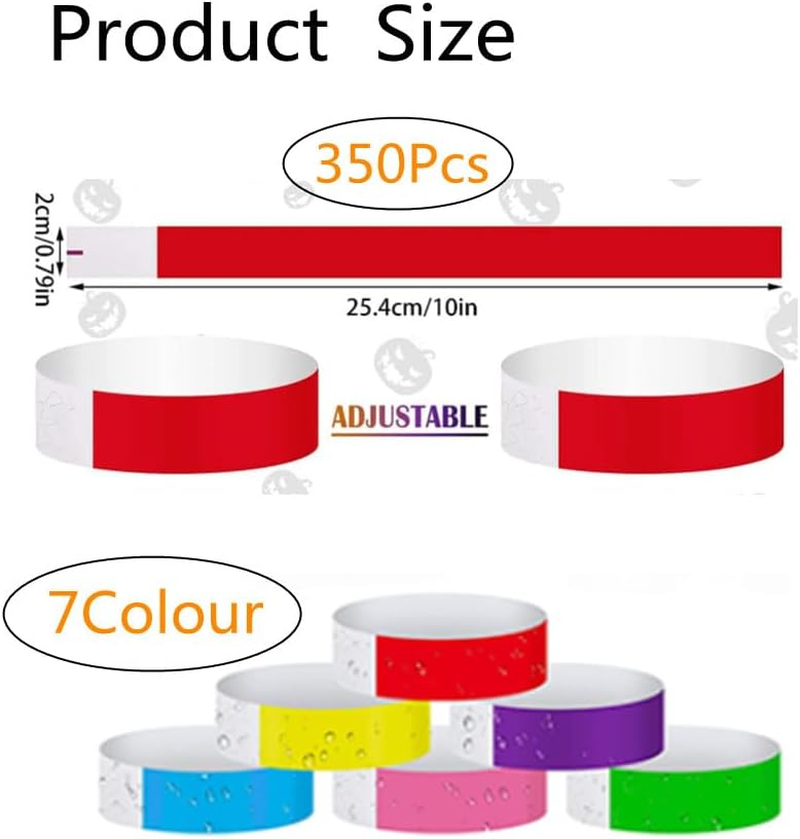 350Pcs Waterproof Paper Wristbands Neon Wrist Bands,Party Bands Entrance Colored Adhesive Wristbands Paper Bracelets for Events Music Festival Concert Party image number 3