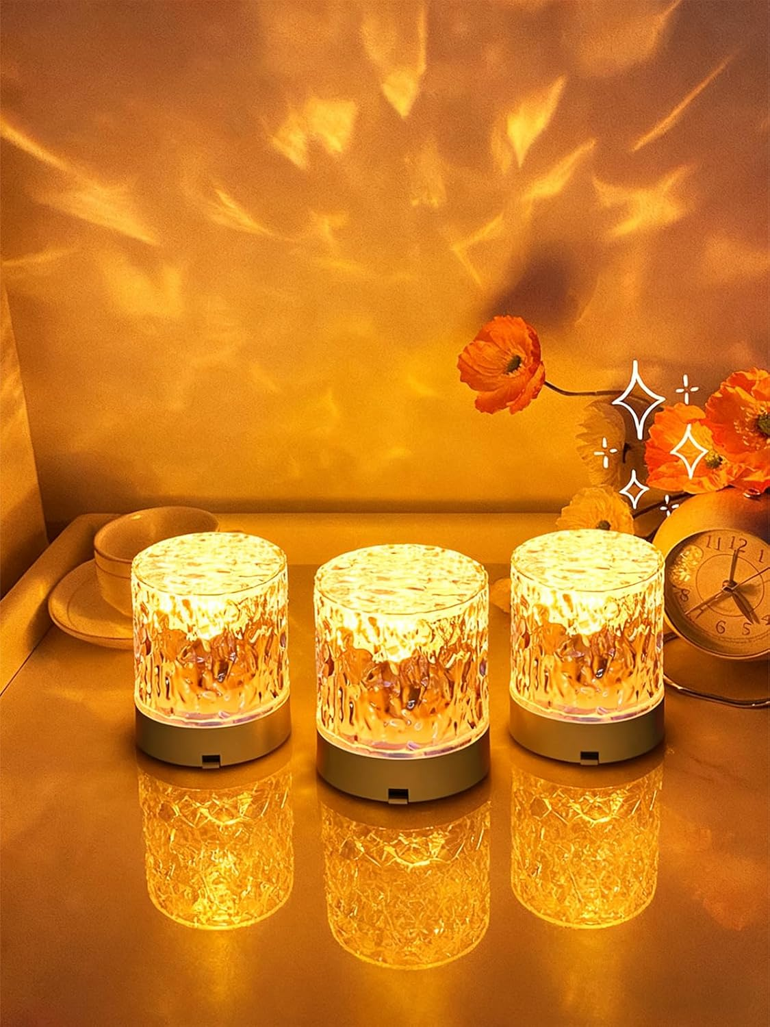 Water Ripple Lamp, Crystal Ocean Wave Lamp, 16 Colors Northern Lights Water Ripple Lamps, Projection USB Rechargeable Bedside Lamps, for Bedroom Living Room Wall Decoration Kids Room (Charging Type)