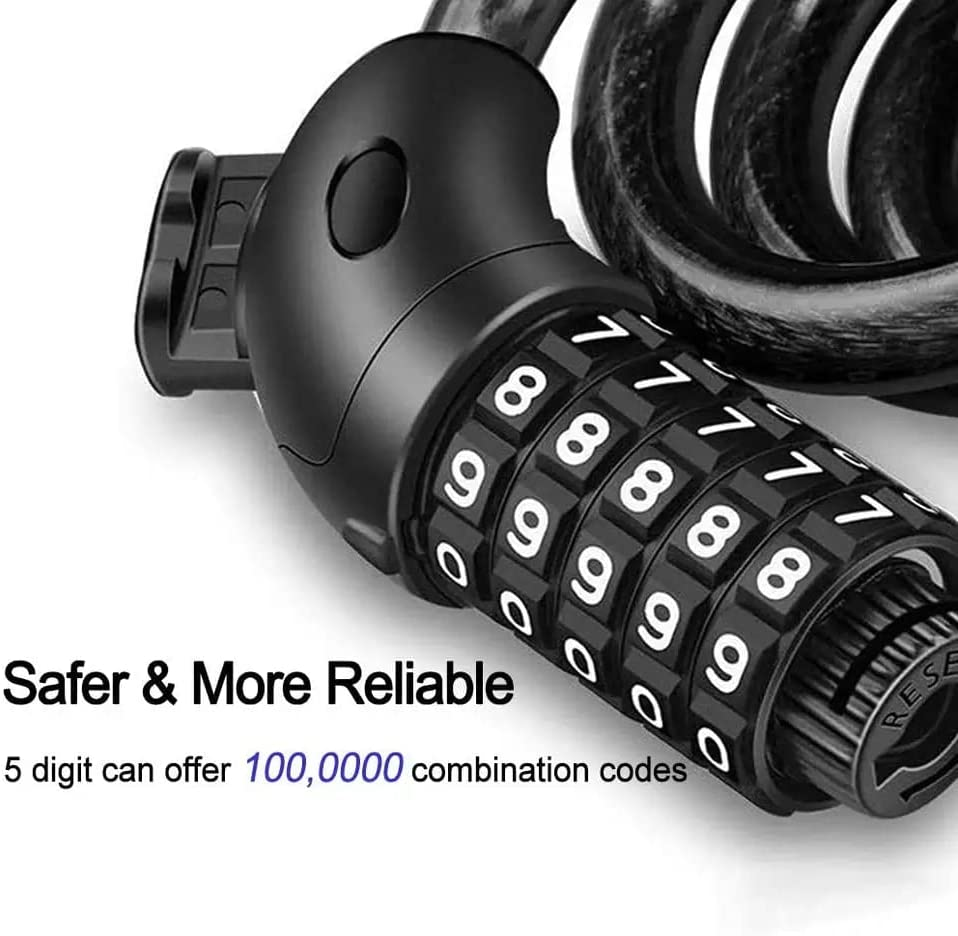 Hakea Cable Lock 121CM Bike Lock - Bicycle Lock - 5 Digit Combination Safety Code - Cable Cycle Lock - Multiple USE Cycling Lock - Black Color image number 1