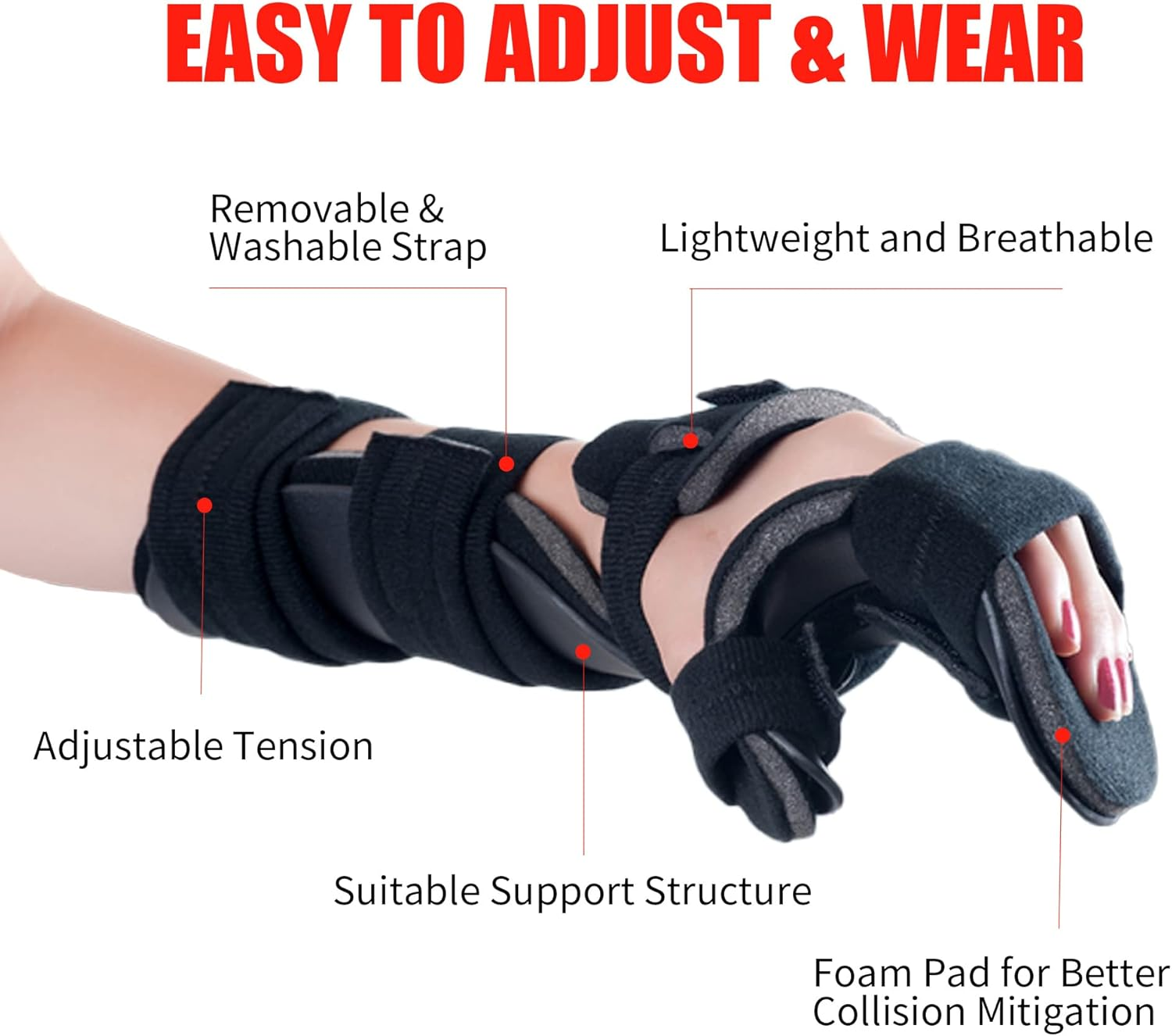 Resting Hand Splint Stroke Night Sleeping Hand Brace for Stroke Hemiplegia Patients Wrist Sprains Fractures Arthritis Tendonitis Carpal Tunnel Pain for Men and Women (Small-Right) image number 3