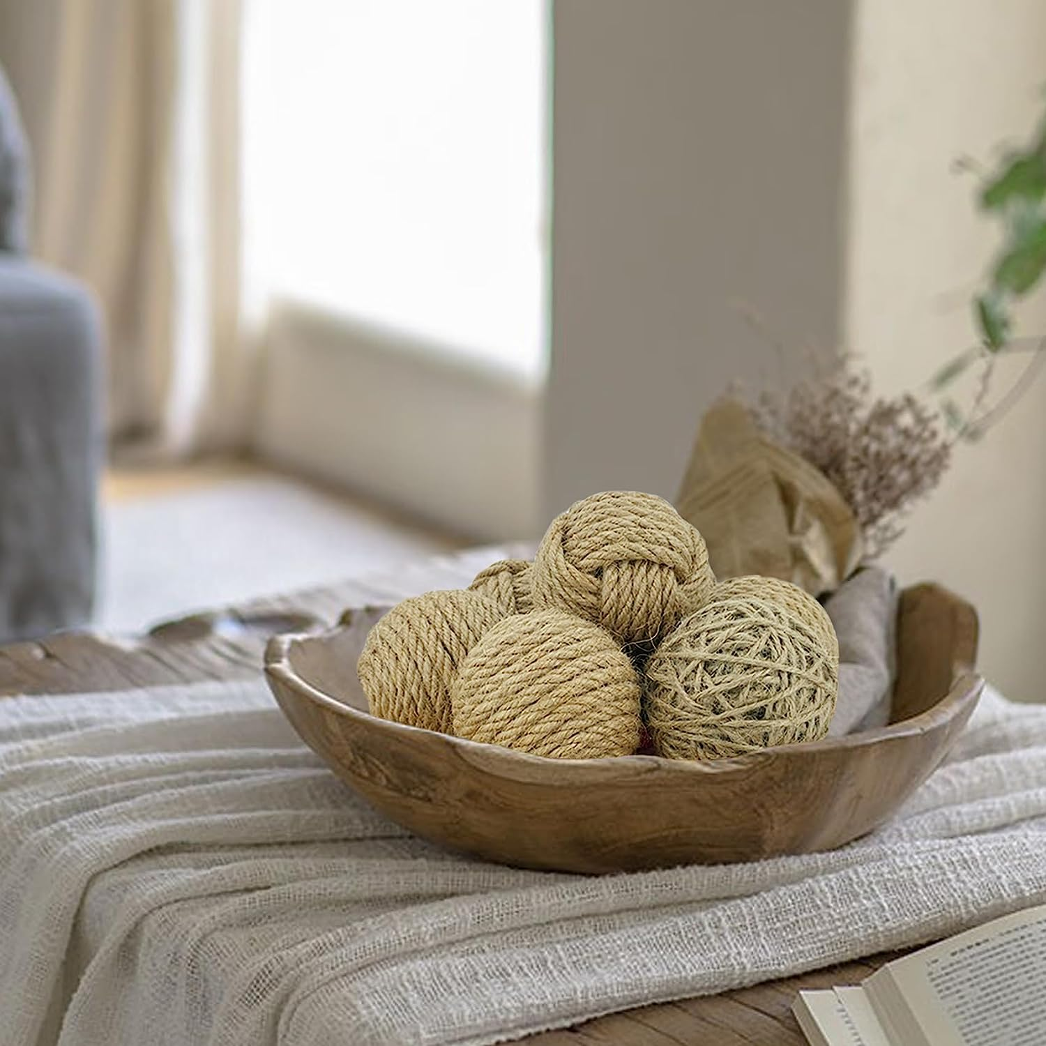 Decorative Balls for Centerpiece Bowls, Orbs Decorative Dough Bowl Fillers for Home Decor, Jute Rope Spheres Decorative Farmehouse, Vase Filler Balls 8 Pcs image number 5