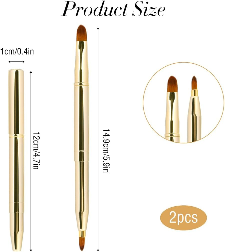 3 Pack Retractable Double-Ended Lip Brush, Lipstick Liner Brush, Lip Gloss Applicator, Soft Synthetic Bristles, Gold, Silver, Rose Gold image number 3