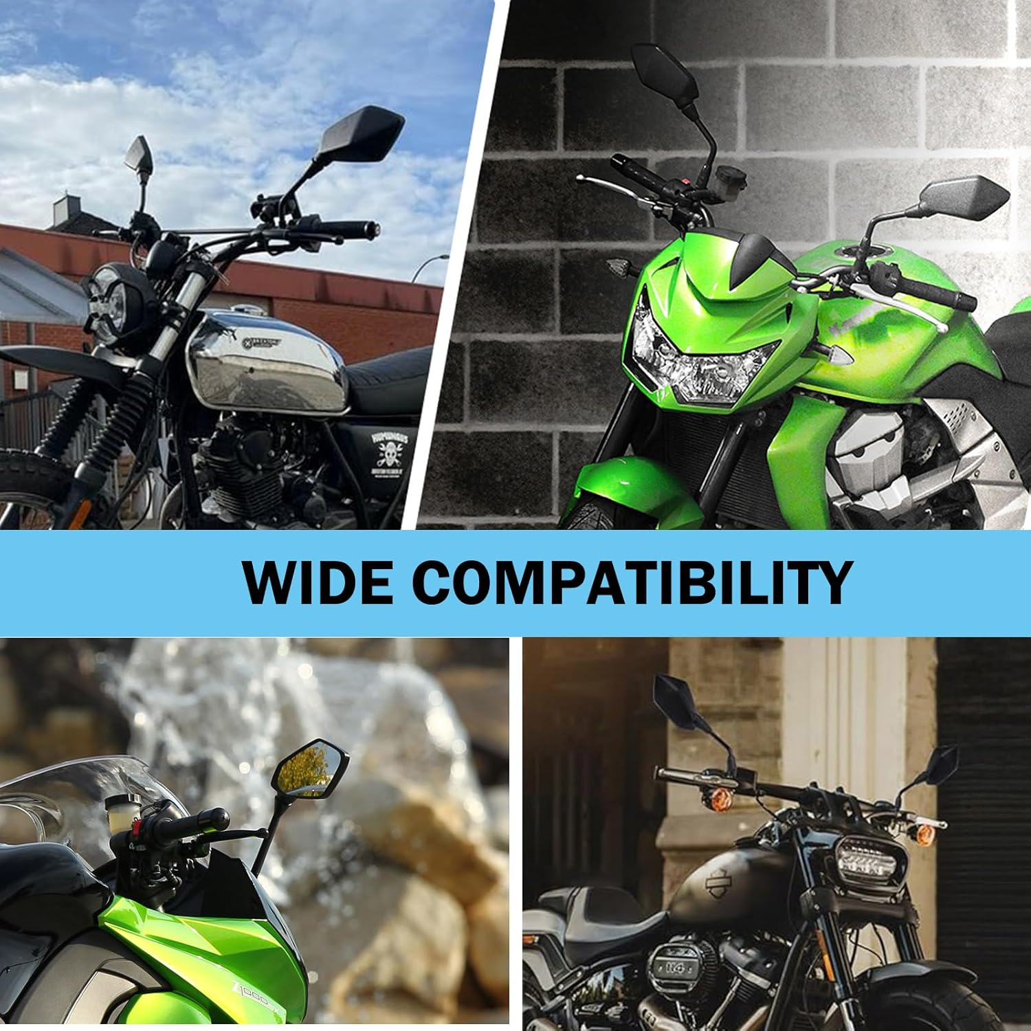 AULESSE Motorcycle Rearview Mirrors Set, 7/8'' 22Mm Handlebar Clamps, Universal Motorbike Mirrors E-Mark with M8 M10 Threaded Boltsfor Atv/Scooter/Cruiser/Bike