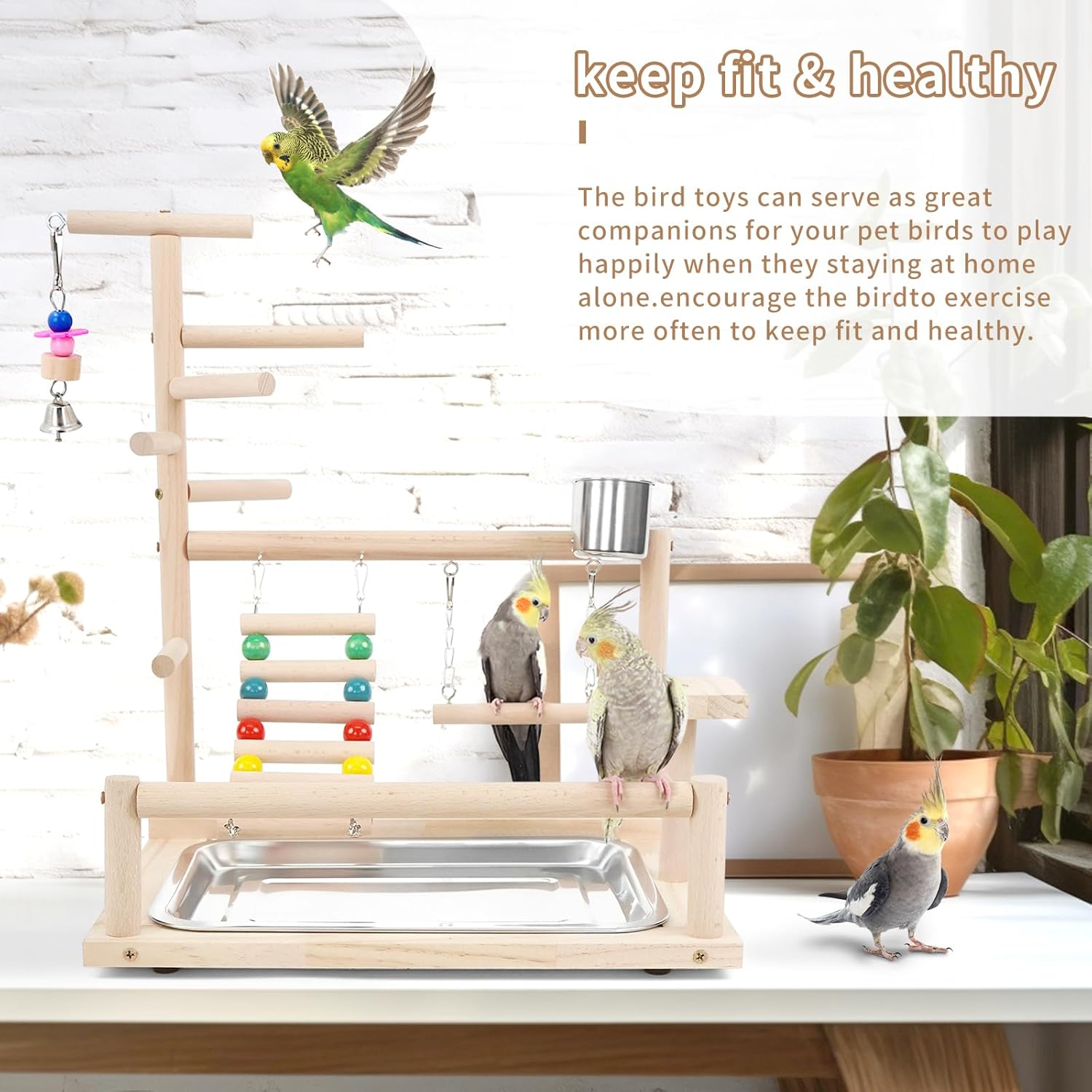 Bird Playstand Cockatiels Playground Perch Stand Parrot Play Gym for Parakeets Conures Parrotlets and Finches, Easy Assembly Includes Colorful Toys and Perch 1Ladder with Platform image number 1