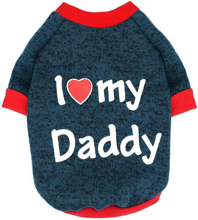 Pet Clothes, Winter Dog Sweater I Love My Mom/Dad Dog Sweatshirt Outfit Warm Dog Costume for Puppy Small Dogs (Daddy, M) image number 5
