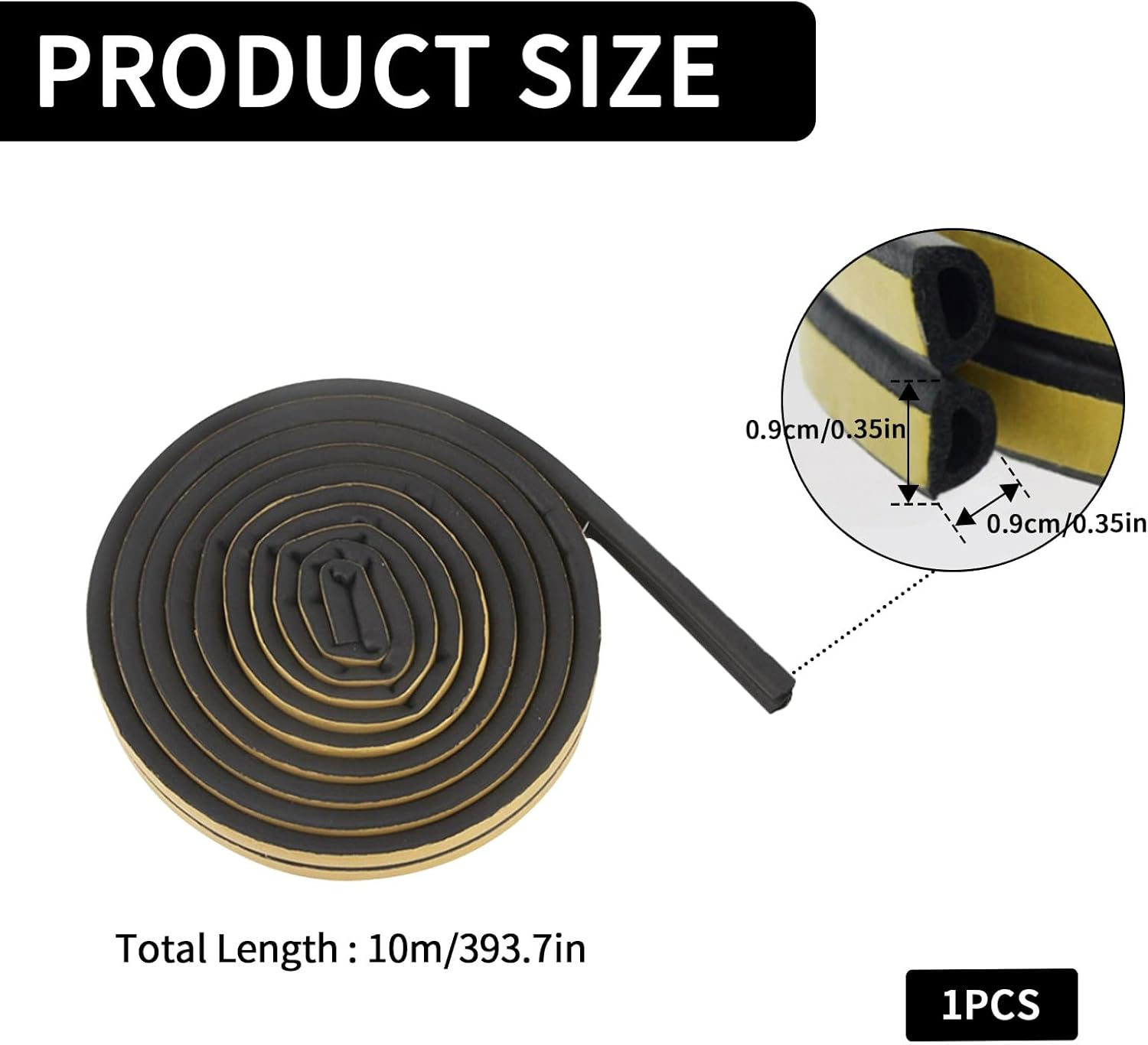 10 Meters Door Seal Strip, 9Mm X 6Mm Self Adhesive Weather Strip for Door and Window Seal, Black Door Weather Strip for Soundproofing, Draft Proof, and Pest Protection image number 6
