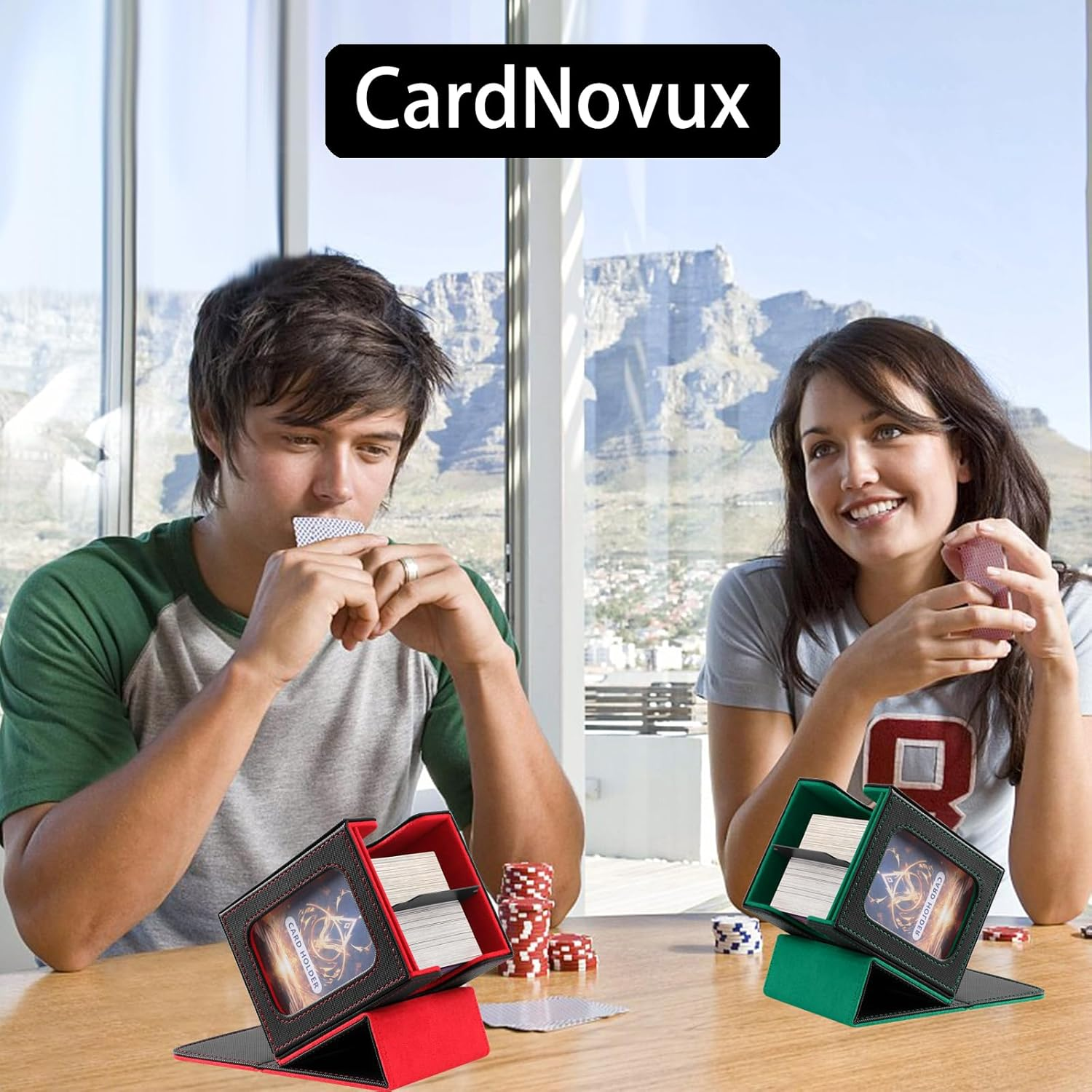 Card Deck Box with Commander Display, Storage Box Holds 100+ Double Sleeved Cards, Game & Sports Case with 2 Dividers, 1 Top Loader and 1 Dice Bag (Red) - Green image number 2