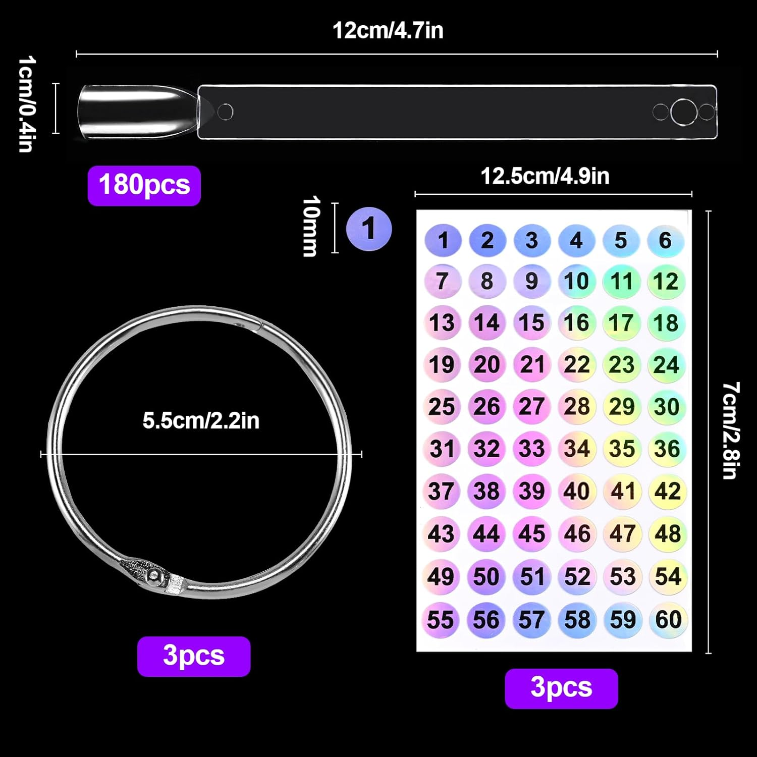 Pack of 150 Nail Pattern Sticks, Nail Sticks Nail Colour Display Stand, Semi-Permanent Nail Polish Colour Chart for Nail Art Style and Colour Display with Number Stickers 1-180 image number 6