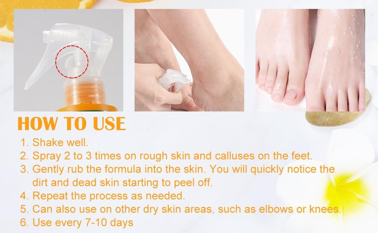 Foot Peeling Spray Oil ，Foot Exfoliating Spray, Pedicure Dead Skin Exfoliator for Cracked Rough Heels, Dry Toe Skin & Calluses, Quicky Remove Dead Skin (Orange) image number 2