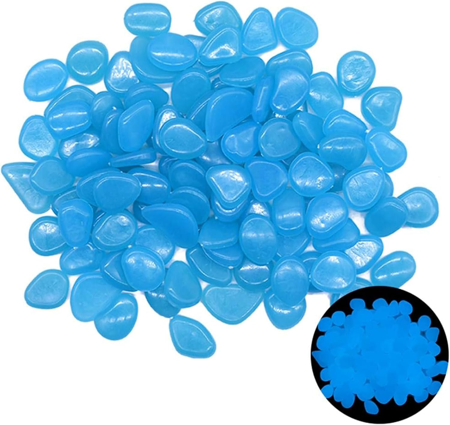 Aquarium Luminous Stones, 200 Pcs Fish Tank Rocks, Glow in the Dark Pebbles, Artificial Frosted Decor Rocks, DIY Ddecorative Pebbles for Aquarium, Fish Tank, Plant Pots, Garden (Blue)
