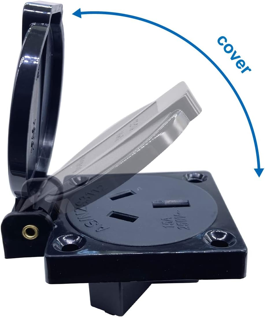 Waterproof IP44 Australian/New Zealand Socket for AUS Type I Plug, 15A, Dustproof Rainproof AU/NZ Industrial Socket with Cover for Car Inverter, Air Conditioner, Outdoor Power Equipment (3 Pieces)