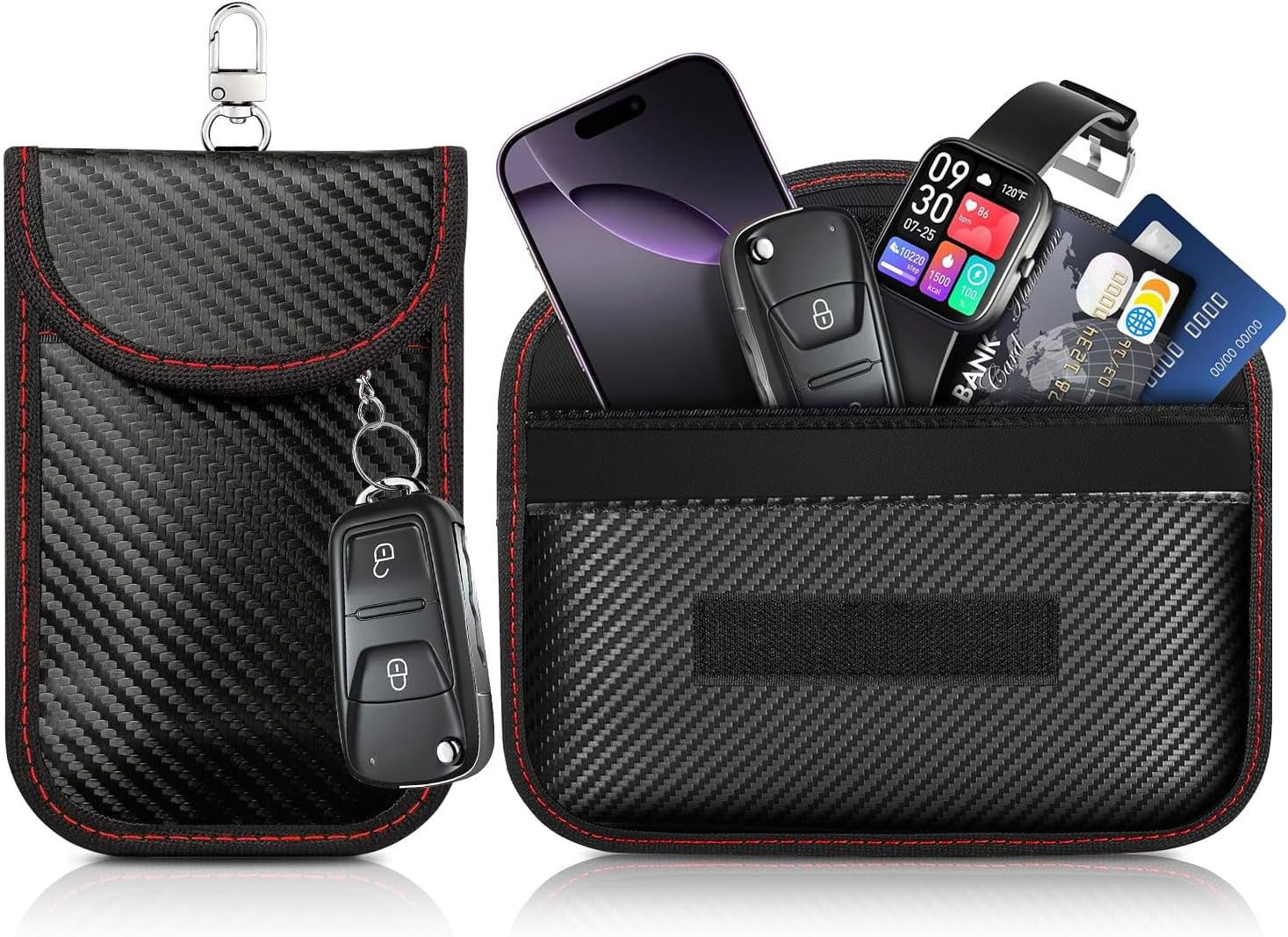 WEKUBA Faraday Pouch for Car Key, 3 Packs of Faraday Bags, with Hooks and Fixed Key Rings, Car RFID Blocker Bag for Car Security, Anti-Theft Signal, Anti-Hacking Case Blocker image number 2