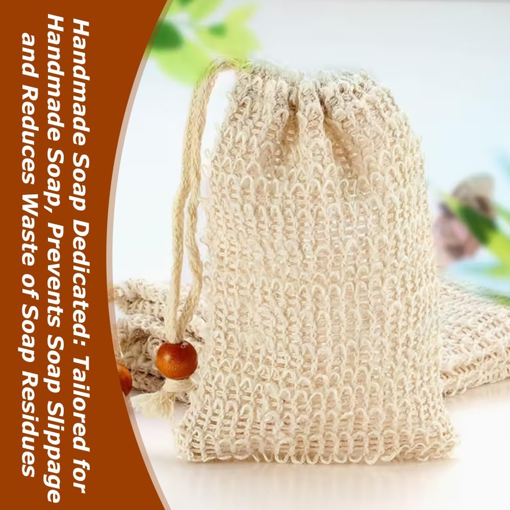 50 Pack Soap Bag,With Drawstring Exfoliating Pouch, Drawstring Soap Bags with Wooden Beads,Bathing and Shower Soap Bags,For Bath and Shower image number 4