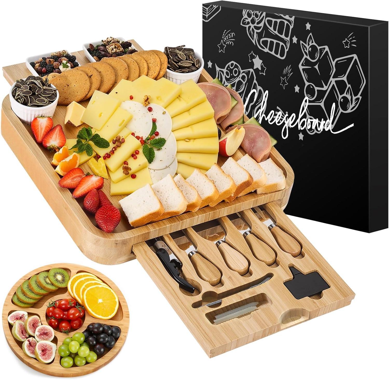 Rule Lie Cheese Board - House Warming Gifts for New Home, Unique Bamboo Charcuterie Boards Set with Knife Set & Accessories, Wedding & Birthday Present for Women, Serving Platter Tray for Wife Her Mum image number 3