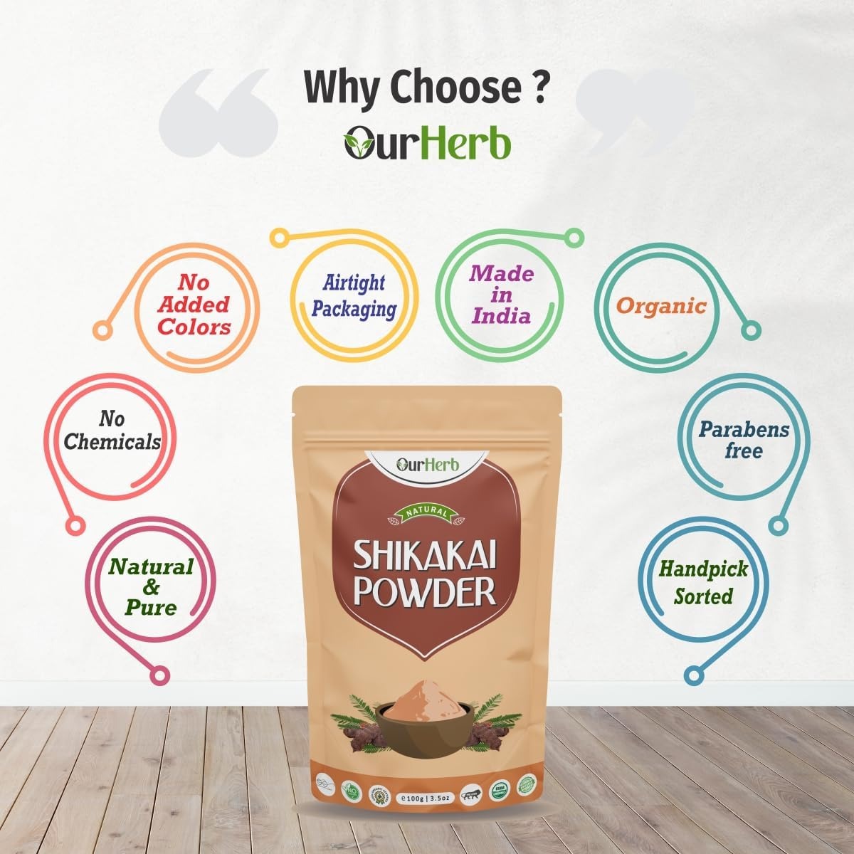 Ourherb Pure & Natural Shikakai (Acacia Concinna) Powder for Hair Care with Wooden Spoon - 100G | 3.5 Oz image number 4