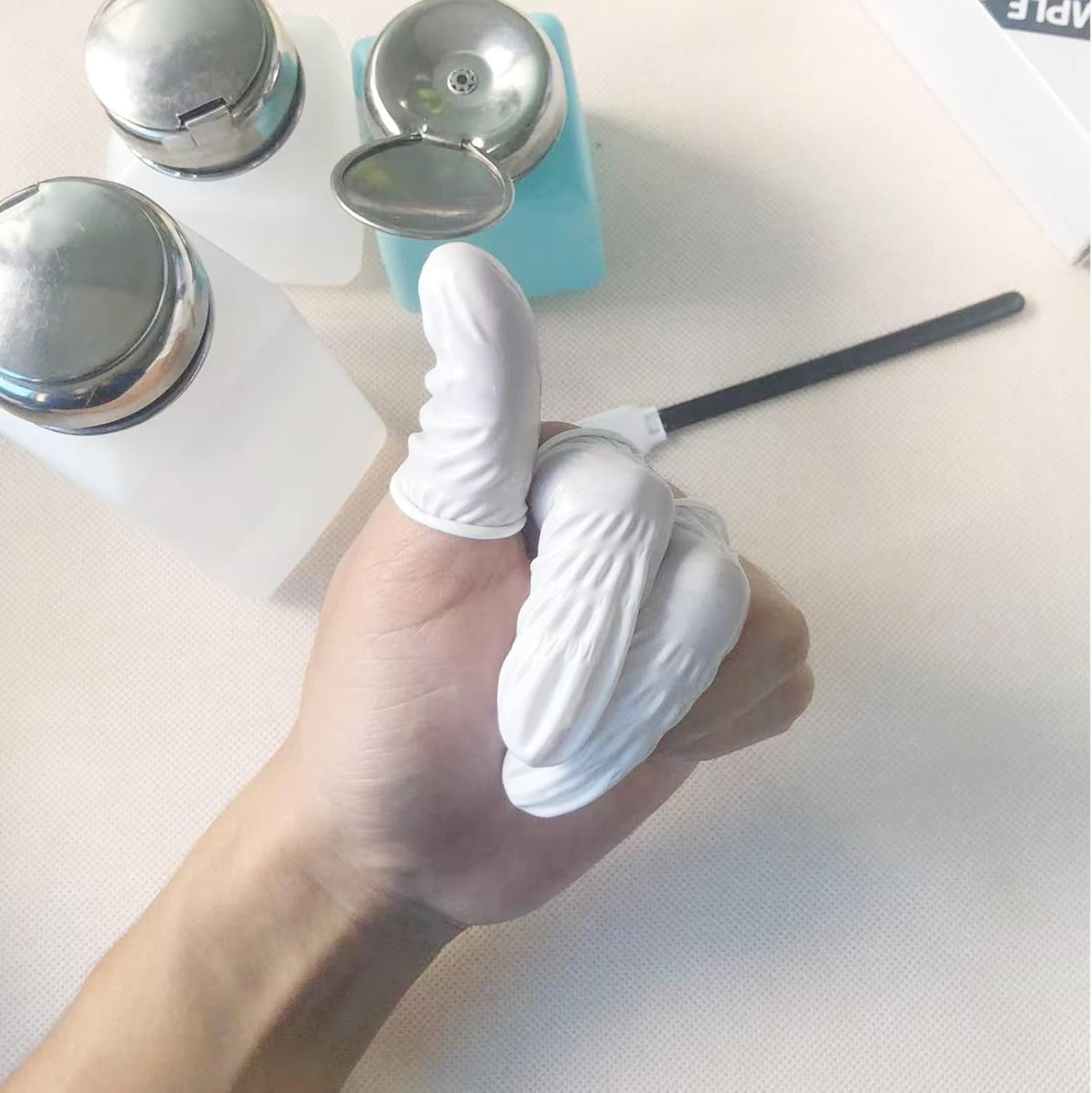 100Pcs Medium Size Disposable Nitrile Finger Cots, Finger Stall Manicure Painting Household Cleaning Office Laboratory Finger Cover Prerotection Sleeves Not Allergic (White)