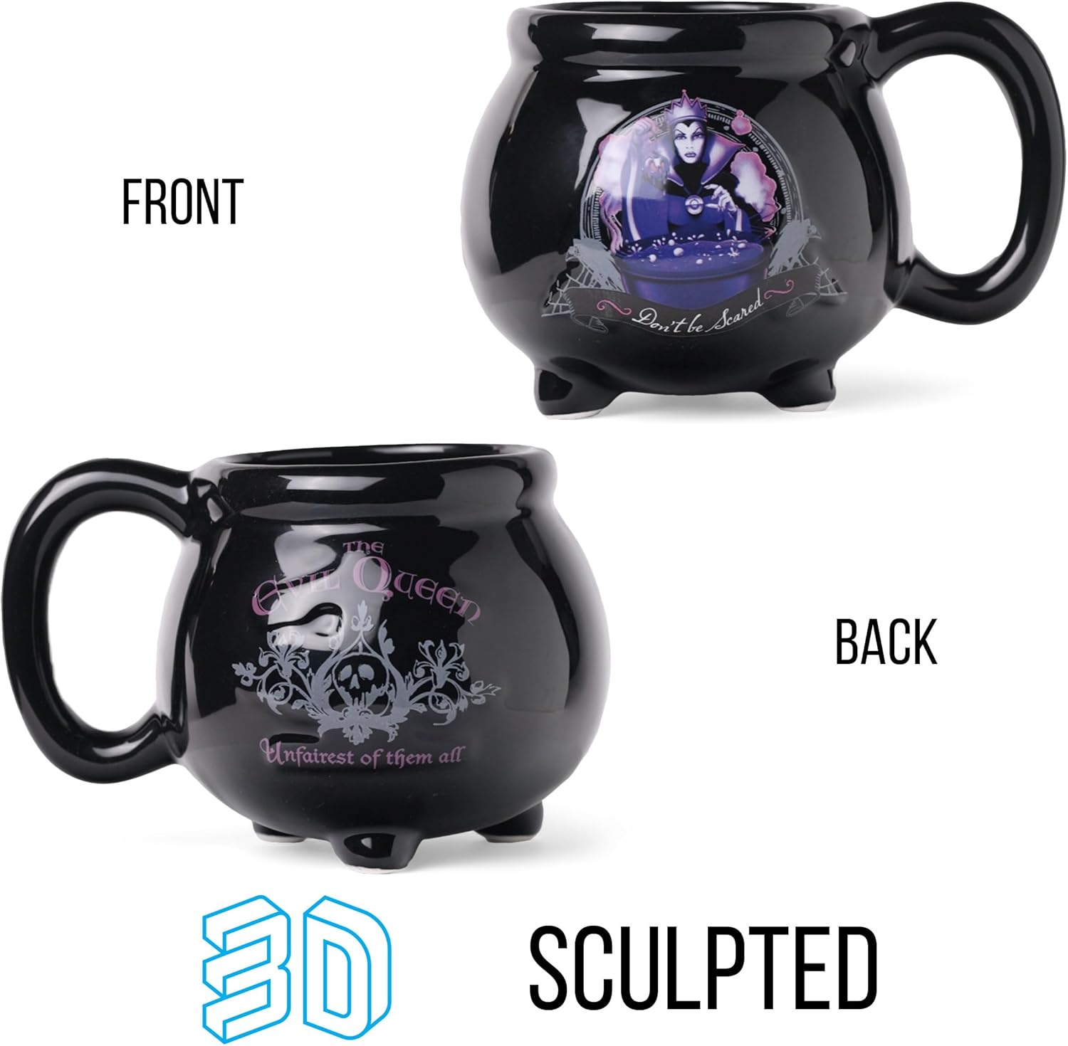 Disney Silver Buffalo DV6195 Villains the Evil Queen Black Kettle 3D Sculpted Ceramic Mug, 20-Oz image number 4