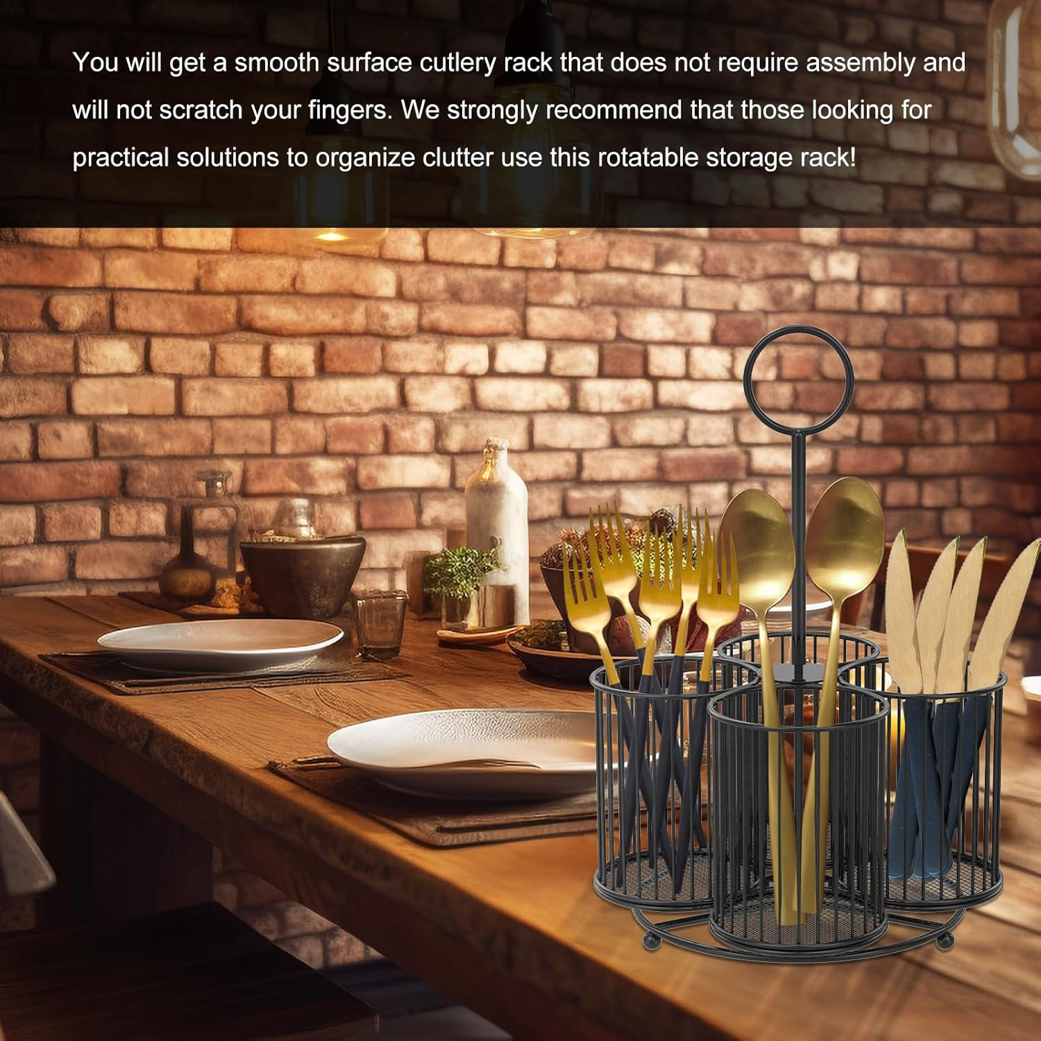 360&deg; Rotating Metal Utensil Caddy 4 Compartment Silverware Caddy Cutlery Caddy Fork Spoon Knife Utensil Organizer Multifunctional Utensil Holder for Parties Desk Organizer Caddy Pen Pencil Holder