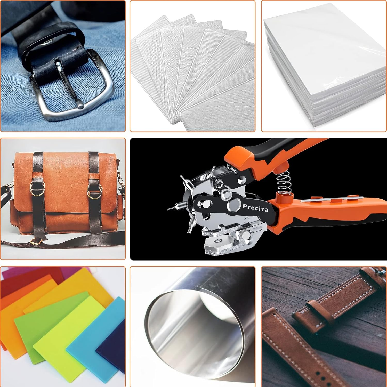 Hole Punch Plier, Preciva Punch Hole Revolving Tool with V-Shaped Cutting, 6 Hole Sizes Used for Leather, Belts, Thin Iron Sheets, Paper Cards, Plastics, Fabrics, Bags, Watch Straps image number 2