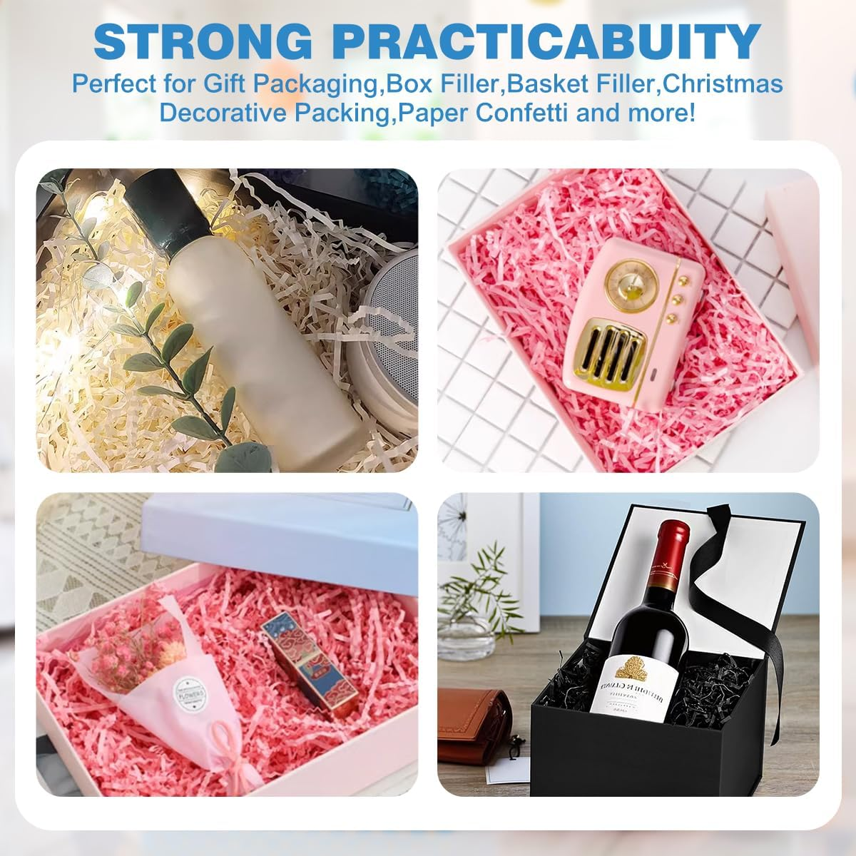 Crinkle Cut Paper 200G Shred Filler for Gift Wrapping & Basket Filling,Crinkle Paper Tissue Paper Raffia Paper for Gift Box Easter Basket Grass Christmas Mother'S Day Birthday Gift Wrapping (Black) - Black image number 4