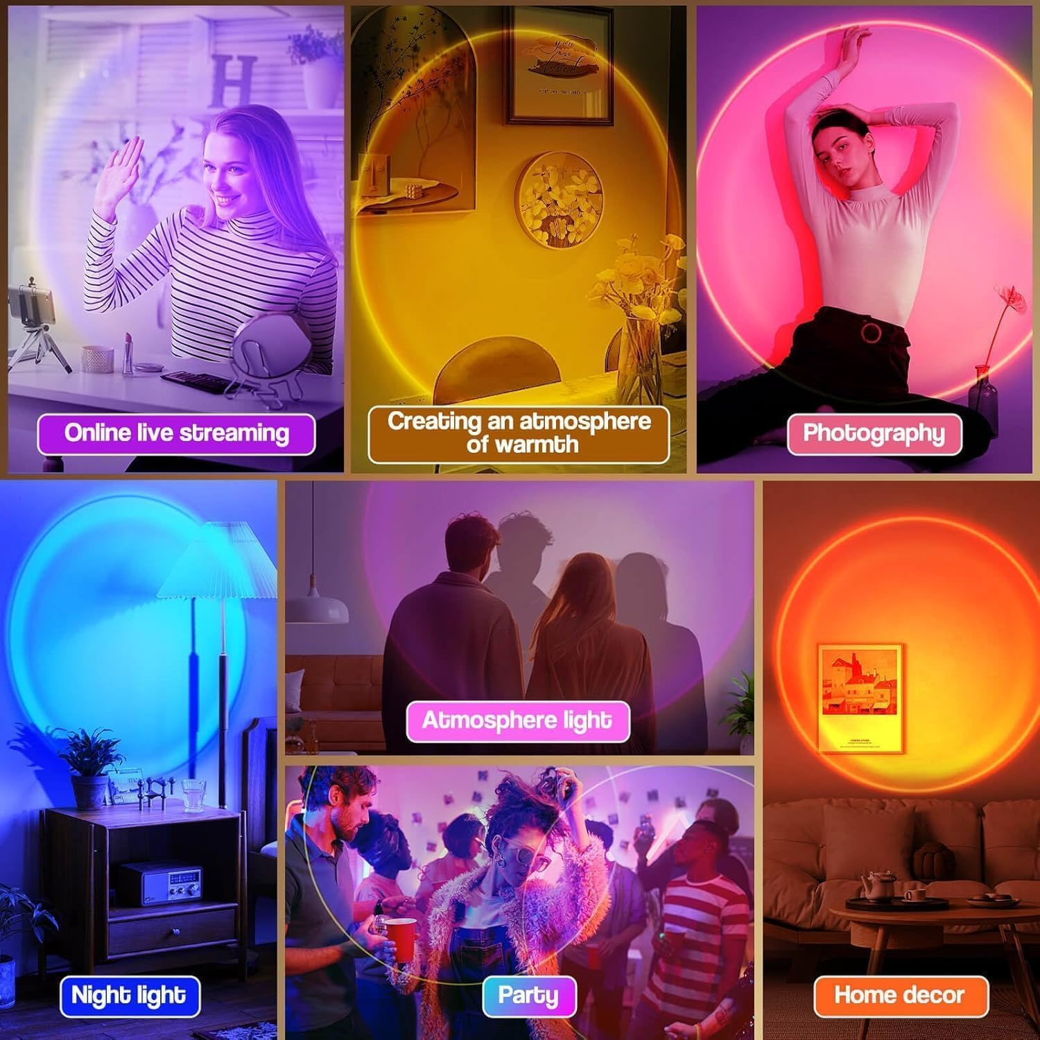 Sunset Lamp,Led Sunset Light,16 Colors Changing APP Control Sunset Lamp Projector,Sunlight Lamp Rainbow Night Light Projector for Room Photography Party (16 Color APP) - 16 Color App image number 2