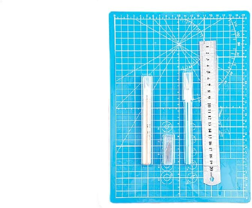 A5 Craft Cutting Mat Set, Cutting Stencil Knife Set with Cutting Mat, Ruler and Utility Knife, DIY Craft Tool Set for Model Making, Crafting, Sewing (Blue) image number 4