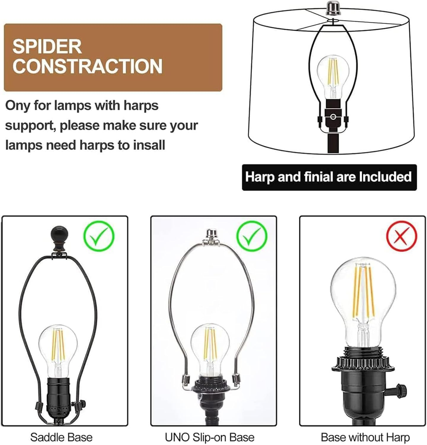 Fabric Lampshades Set of 2, Drum Lampshades for Table Lamps, Floor Lamps with 8 in Vertical Harp Support, Hand Crafted Replacement Lampshades (White)