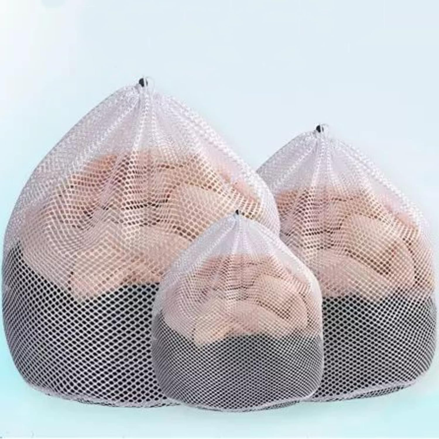 3 Pack Mesh Laundry Bags, MH MOIHSING Machine Washable Drawstring Design Travel Coarse Net Laundry Wash Bags Durable Sturdy Laundry Bag Heavy Duty Drawstring Bag for Blouse,Hosiery,Stocking,Underwear