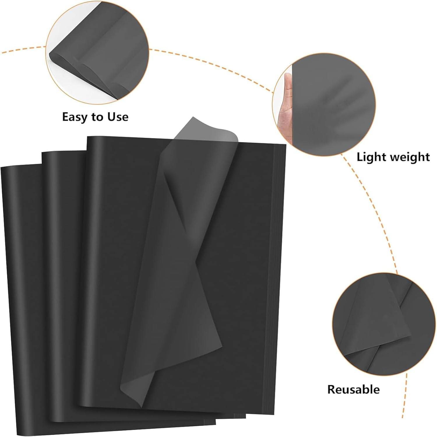 40 Sheets Black Wrapping Tissue for Gift Bags Decorations Crafts DIY Recyclable Black Tissue Paper Bulk, 14 X 20 Inches Packaging Paper - Black image number 5