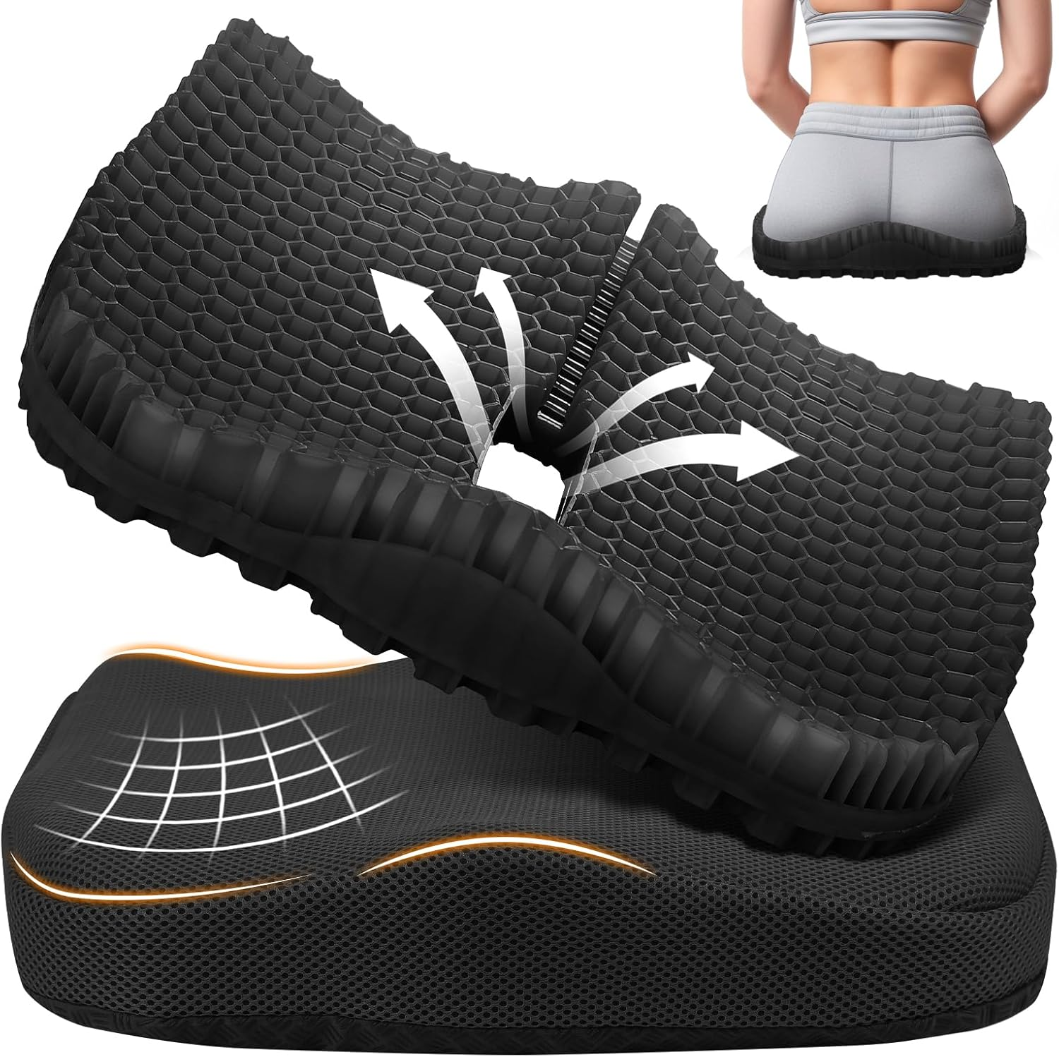 Bilbear Thicker Gel Seat Cushion,Large Gel Cushion for Office Chair,Breathable Chair Seat Pad,Pressure Relief Pad for Wheelchair&zwnj;,Car,Home & Kayaks (Blue)