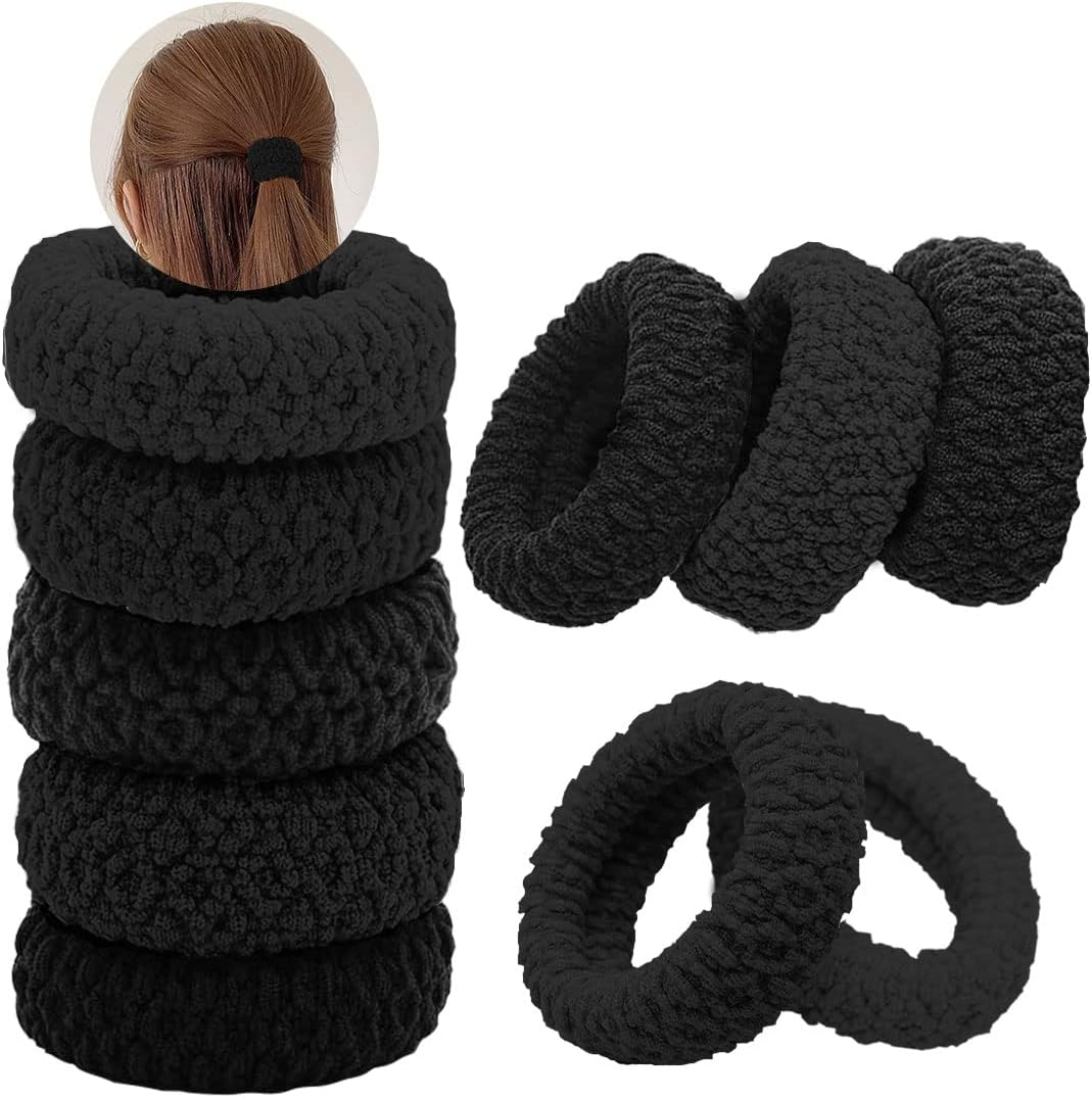 Pack of 10 Thick Cotton Hair Scrunchies, FUKPO Seamless Hair Bands, Elastic for Women, Girls, Stretchy Ponytail Holder, Braid Bobbles, No Kinks, Non-Slip Hair Elastic Bands (Mixed Colour)